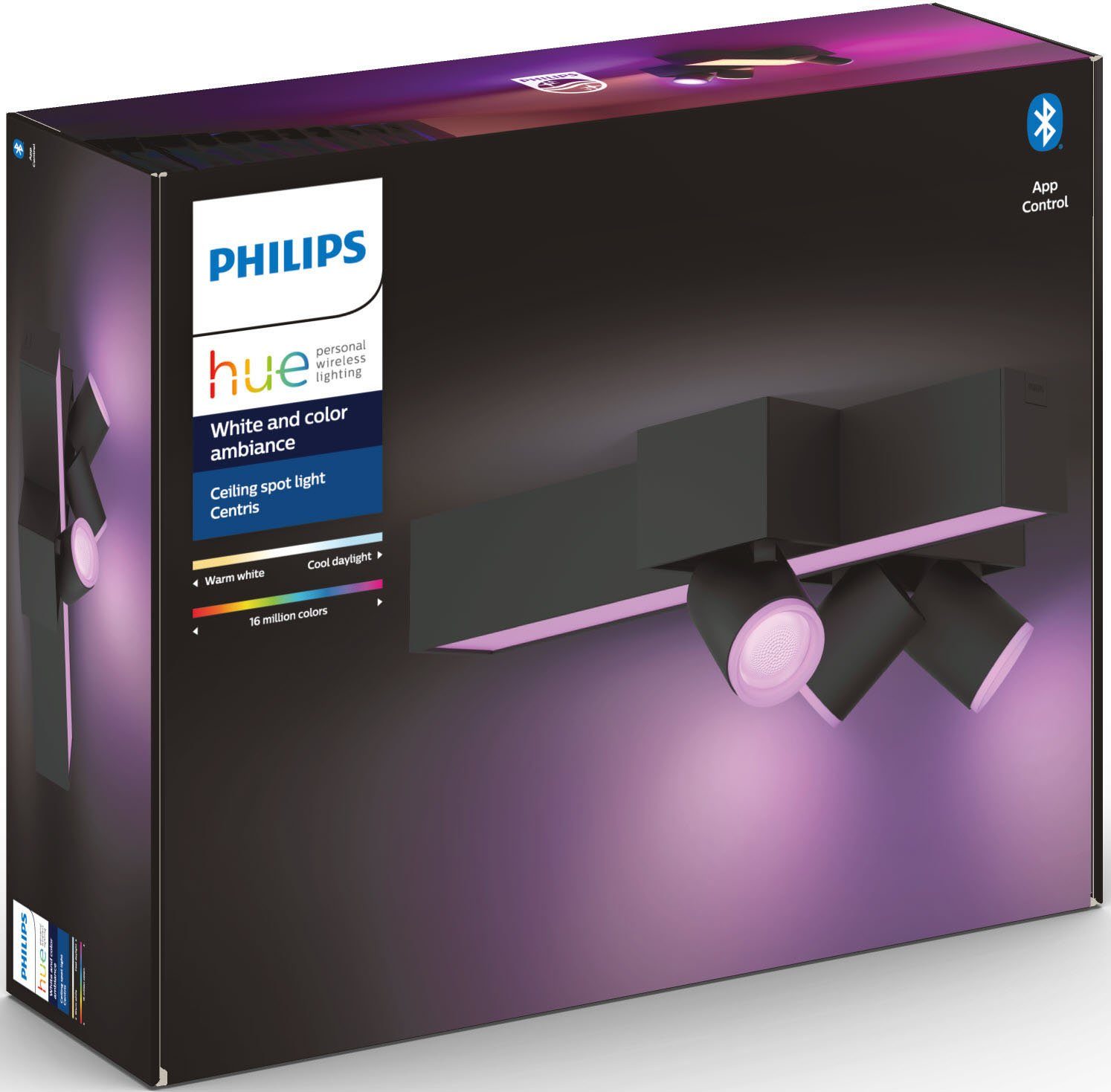 Deckenspot Lampeneinstellungen Farbwechsler, der Individ. anpassbar Philips LED Hue Hue Lampen LED einzeln Centris, App, wechselbar, mit