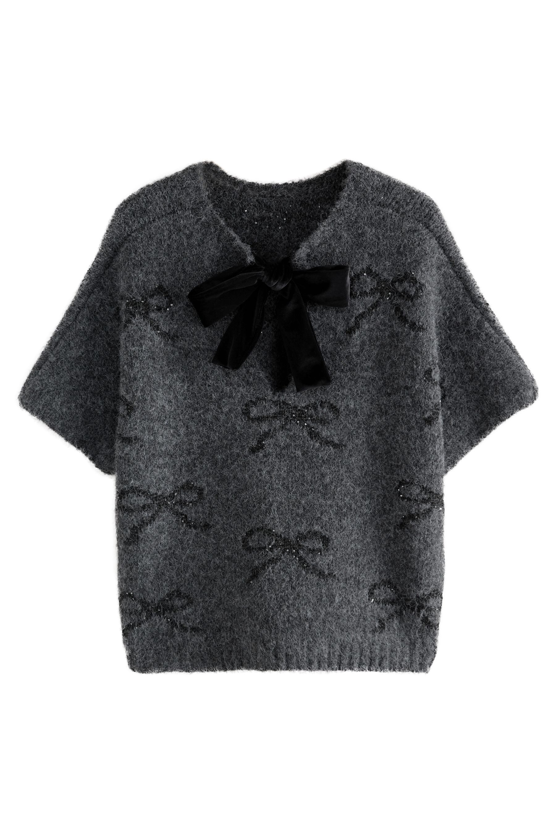 Next Strickponcho Gestrickter Poncho mit Samtschleife günstig online kaufen