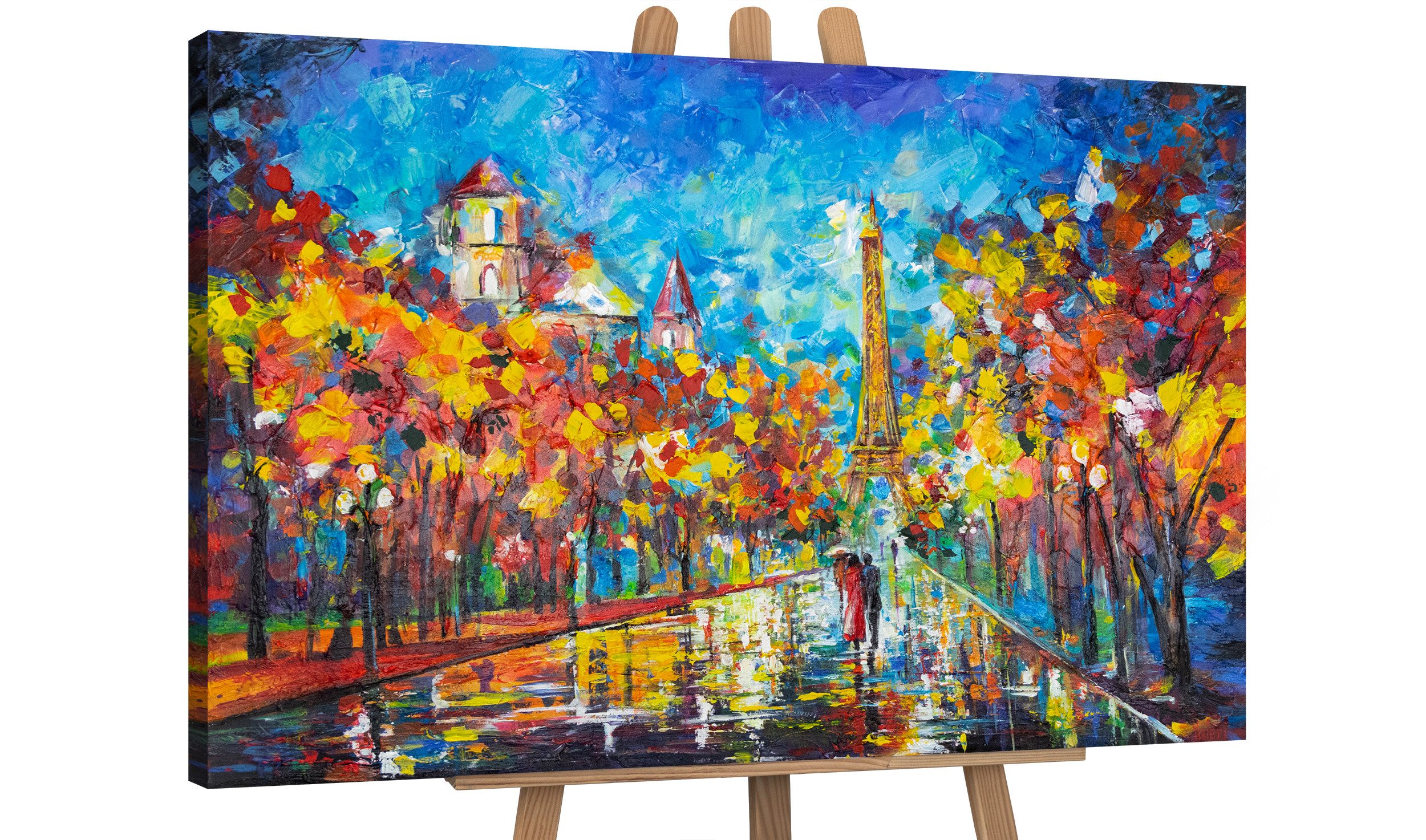 YS-Art Gemälde Nachts in Paris, Menschen, Paris Frankreich im Park Leinwand Bild Handgemalt Eifellturm