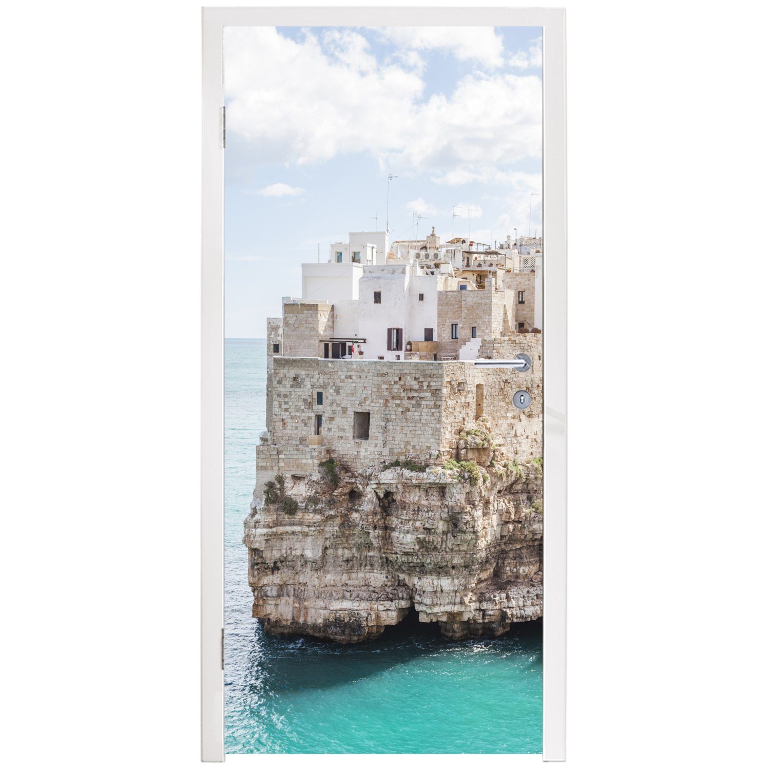 Italien Türtapete bedruckt, Fototapete MuchoWow Tür, Felsen, Türaufkleber, Matt, - cm - St), (1 75x205 für Küste