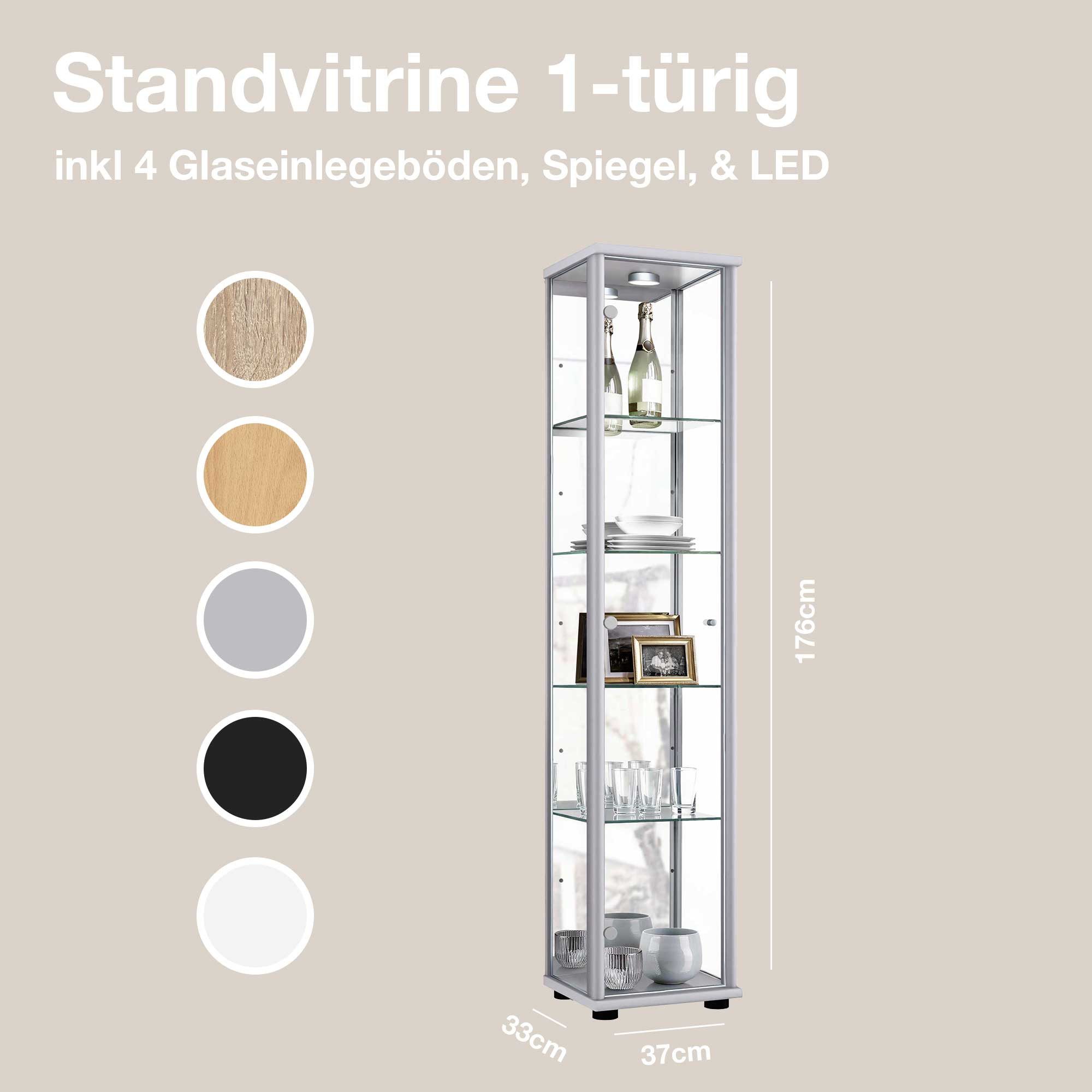 K-Möbel Glasvitrine C1016 (Glasvitrine (176x37x33 cm) günstig online kaufen
