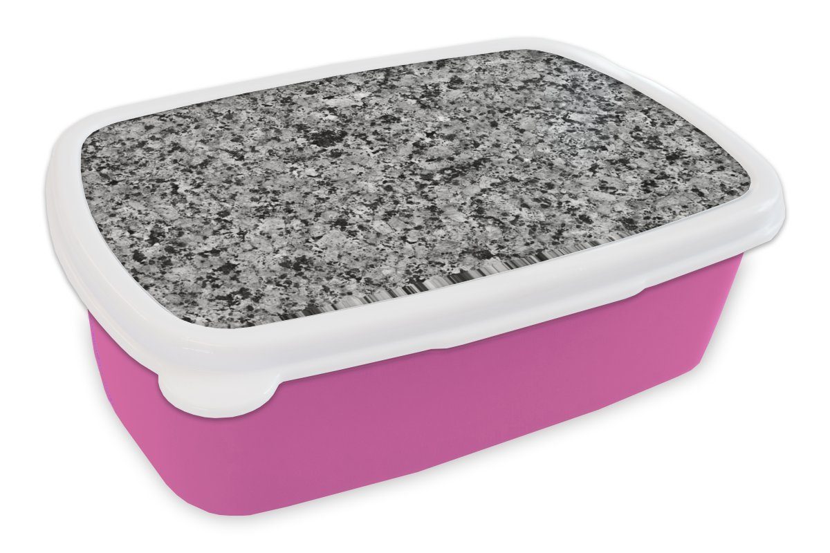 MuchoWow Lunchbox Stein - Granit - Grau - Schwarz, Kunststoff, (2-tlg), Brotbox für Erwachsene, Brotdose Kinder, Snackbox, Mädchen, Kunststoff rosa
