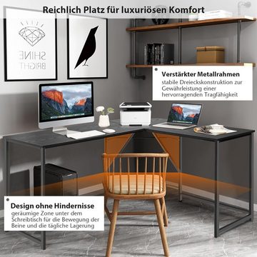 COSTWAY Schreibtisch, L-förmiger Computertisch, Metallrahmen, 148×120×75cm