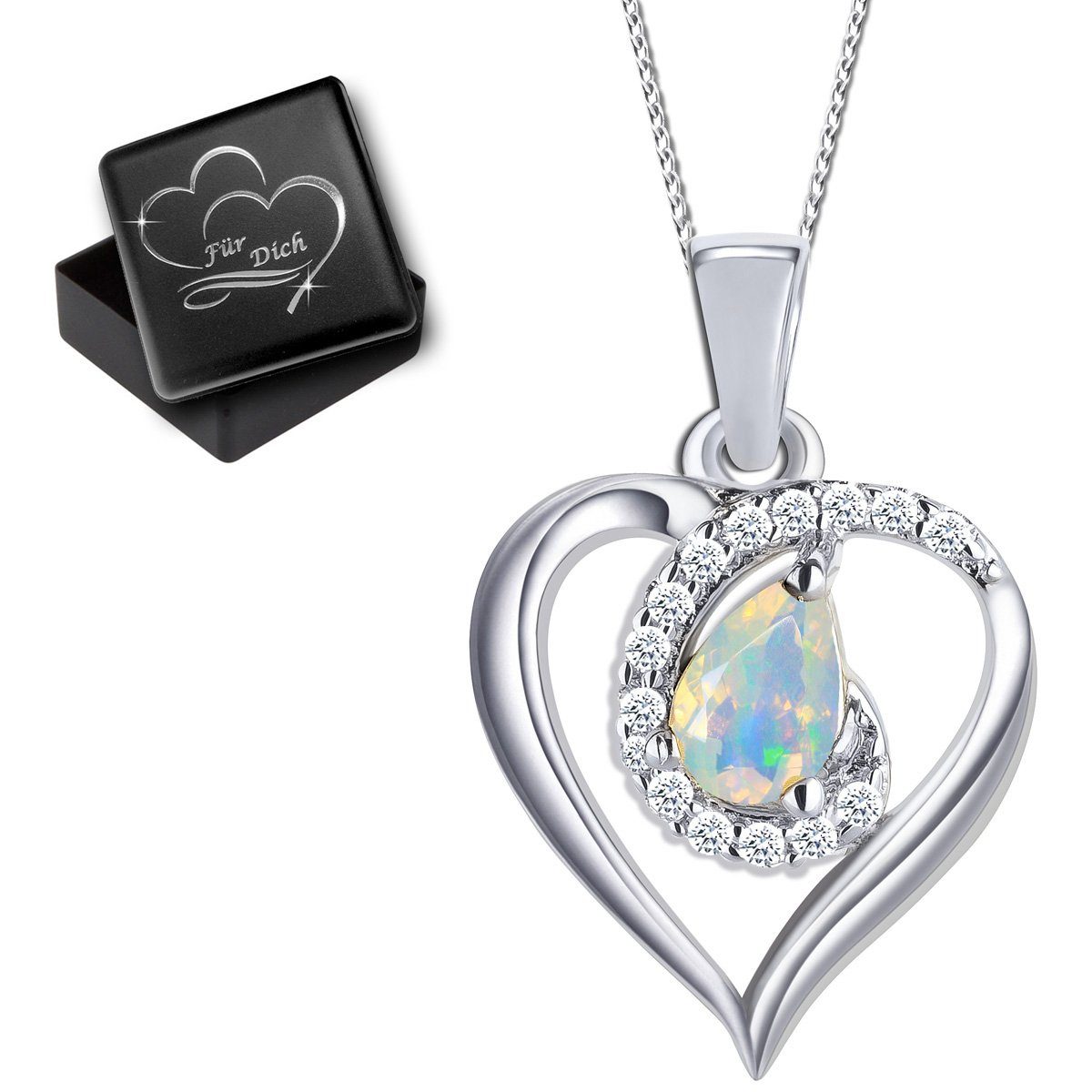 Limana Herzkette echter Edelstein Äthiopischer Opal Herz Kette mit Anhänger 925 Sterling Silber, Liebe Halskette