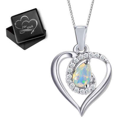 Limana Herzkette echter Edelstein Äthiopischer Opal Herz Kette mit Anhänger 925 Sterling Silber, Liebe Halskette