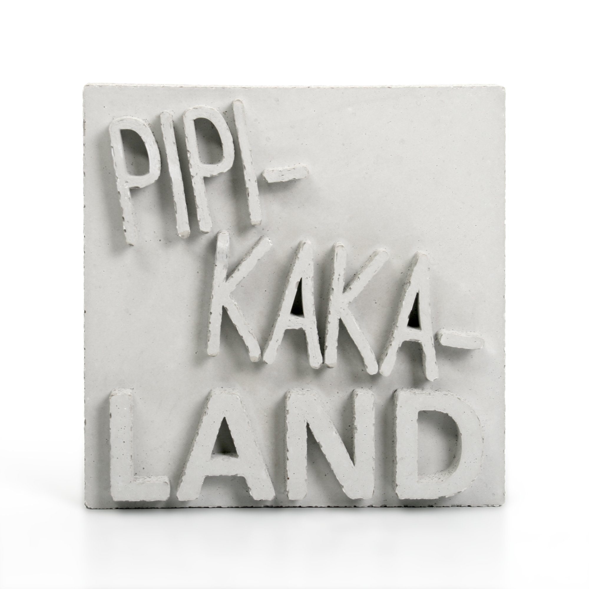 Kreative Feder Deko-Schriftzug Dekorativer AUFSTELLER „PIPI-KAKA-LAND“ handgegossen aus Beton, jedes Einzelstück ein Unikat