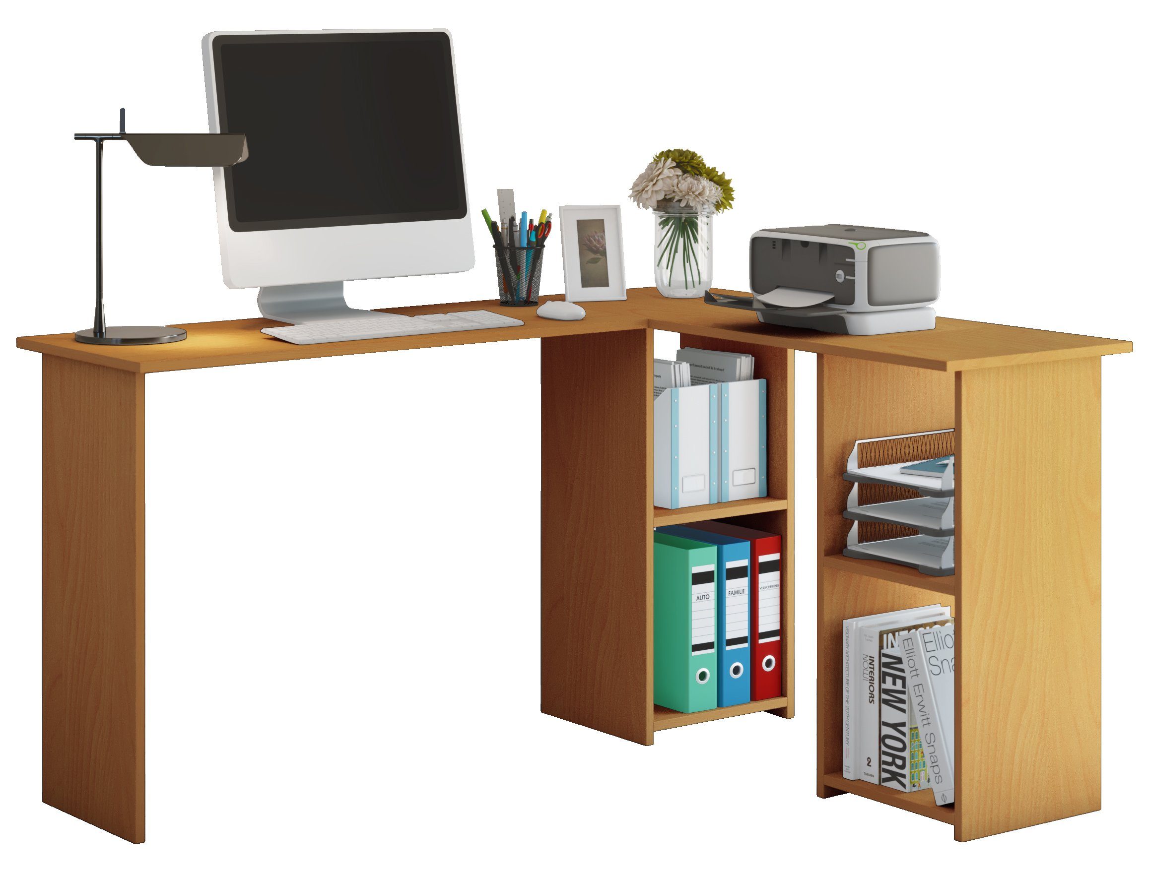 Schreibtisch Schreibtisch Lusias Eckschreibtisch Buche Holz Bürotisch VCM