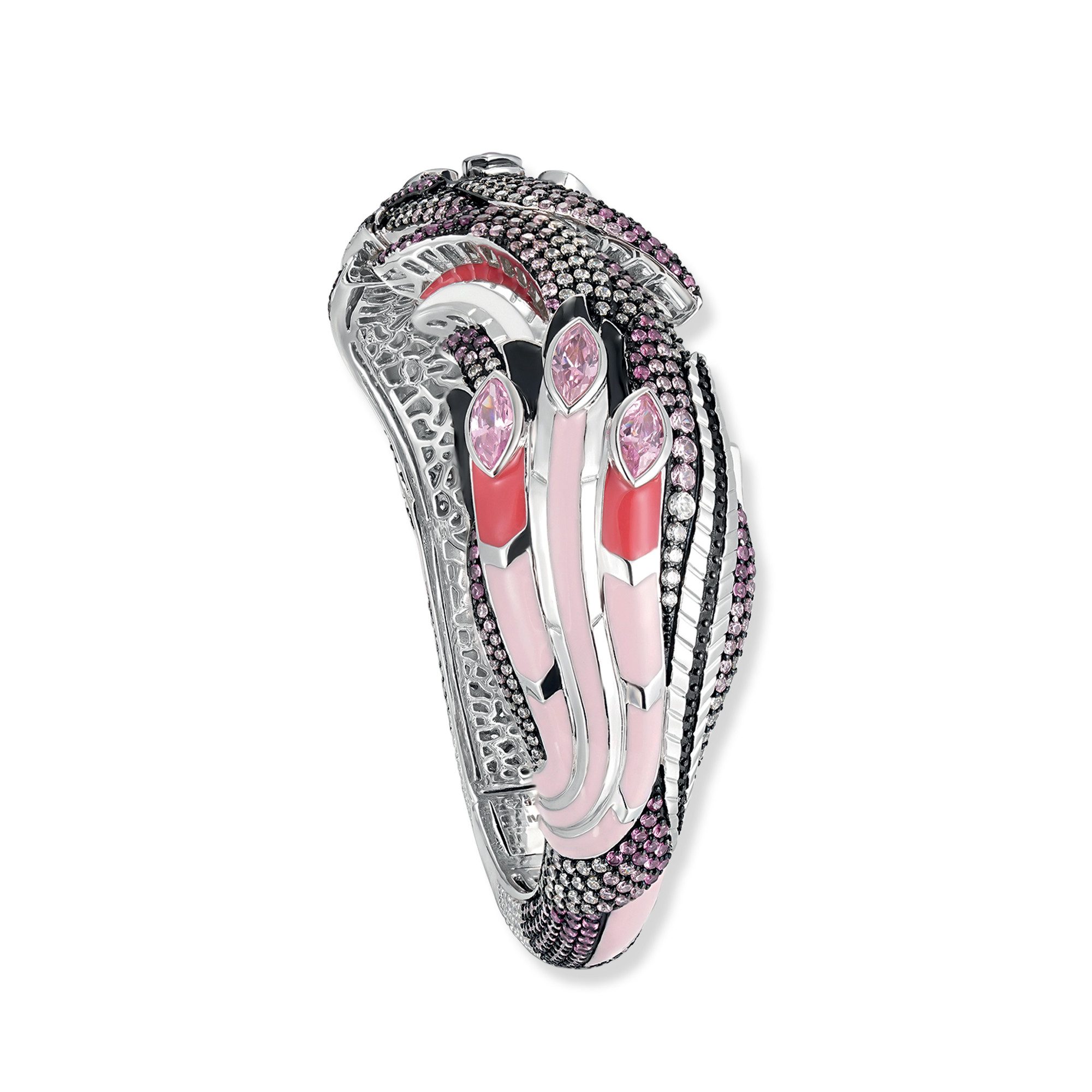 Seinerzeit FLORA & FAUNA Silberarmband Fabio Flamingo Armreif (1-tlg), Material: 925 Sterling Silber, rhodiniert, geschwärzt mit Emaille