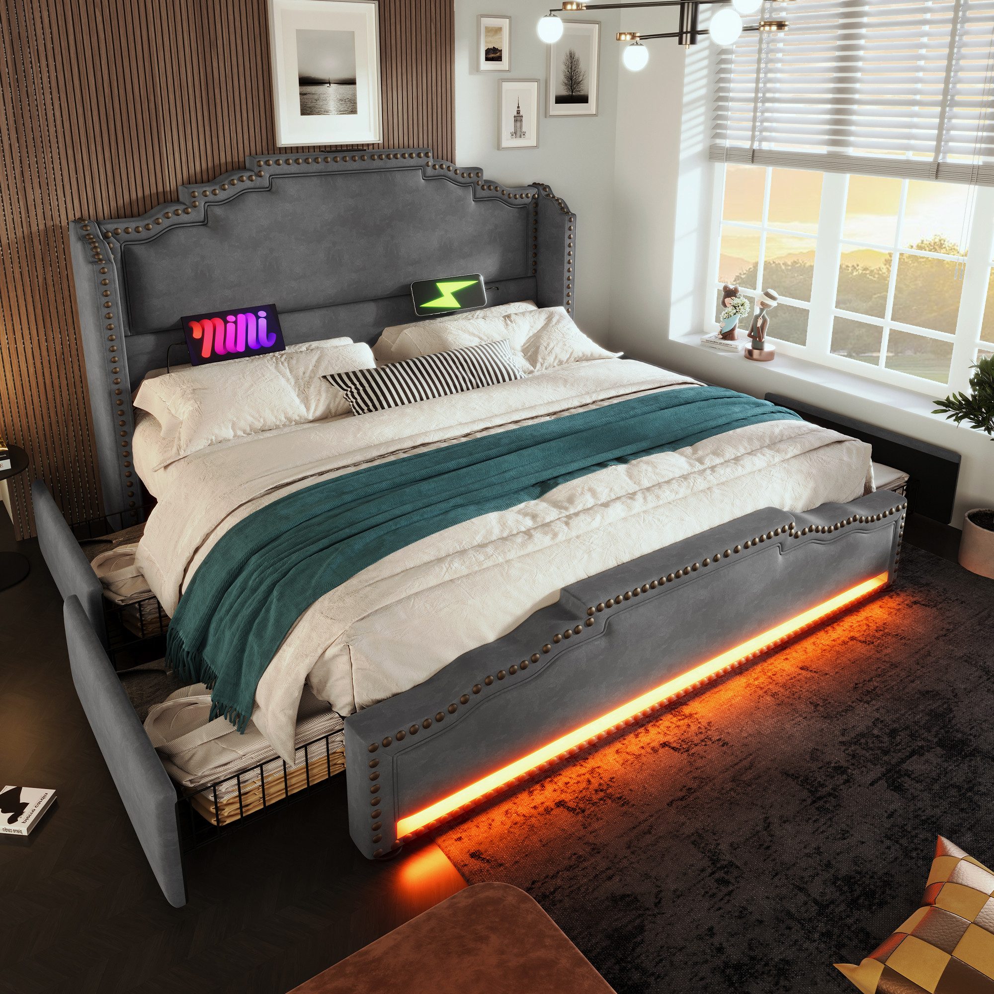 Flieks Polsterbett, Doppelbett 180x200cm mit LED-Beleuchtung günstig online kaufen