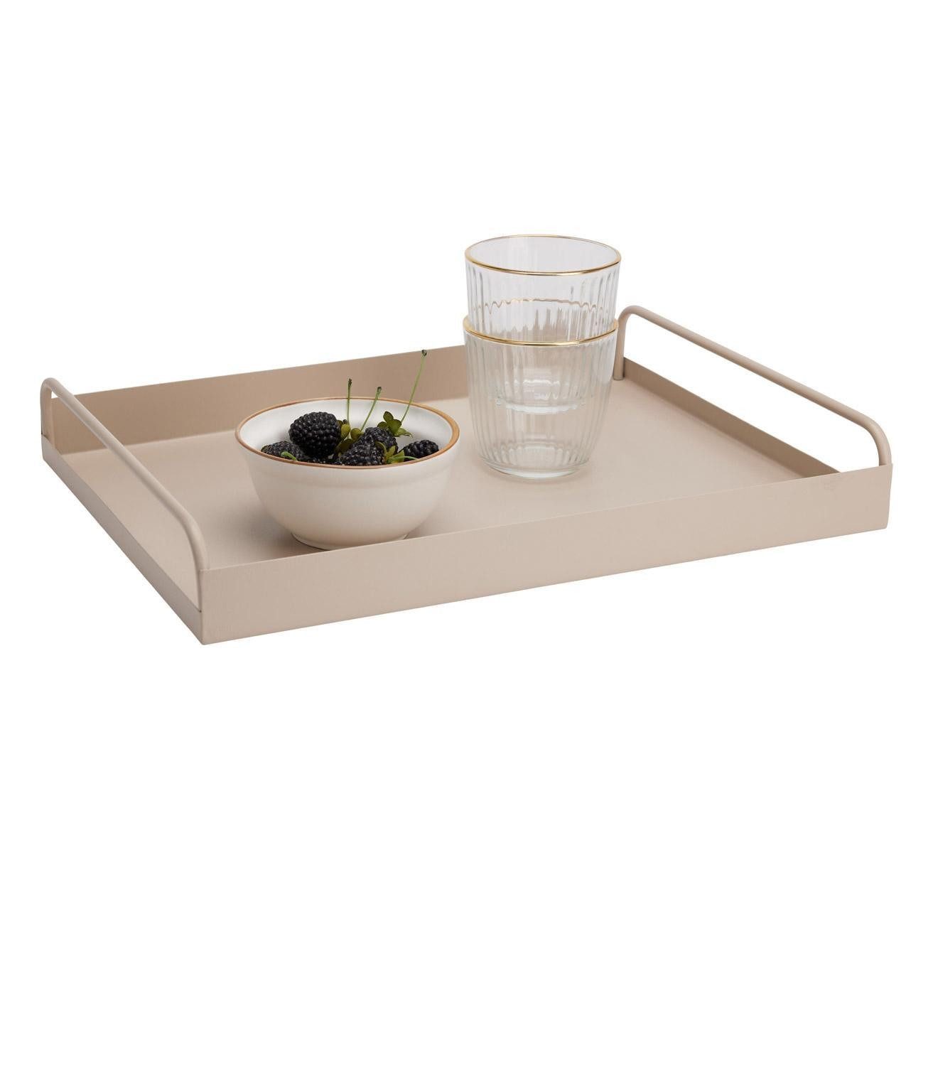 Koopman Tablett 2-teiliges Set MARIUS, Sandfarben, mit Griffen, Metall