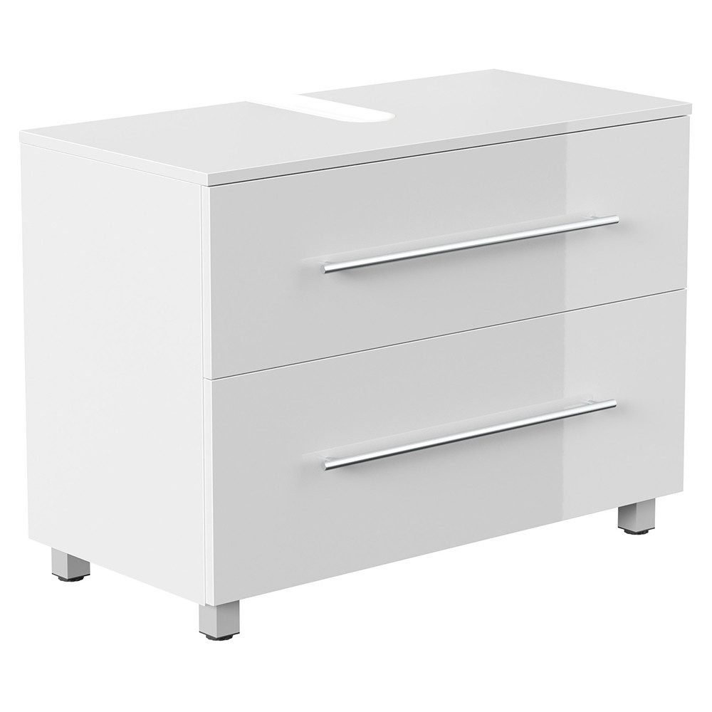 Lomadox Waschbeckenschrank MONTEFANO-02 85 cm breit in weiß Hochglanz, 2-türig, mit Standfüßen