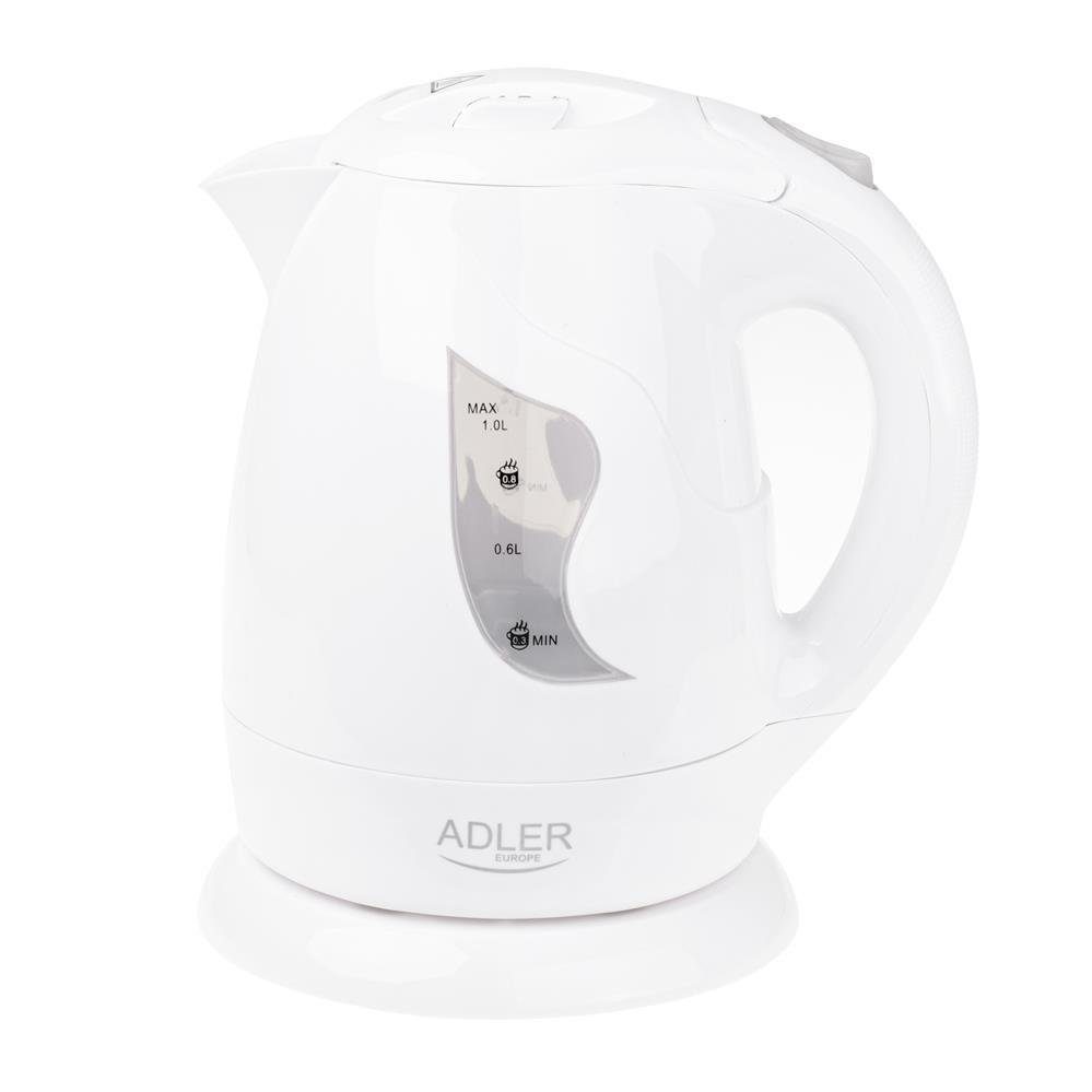 Adler Wasserkocher AD 08w, 1 l, 850,00 W, kabellos, mit Abschaltautomatik, für Reisen, Weiß
