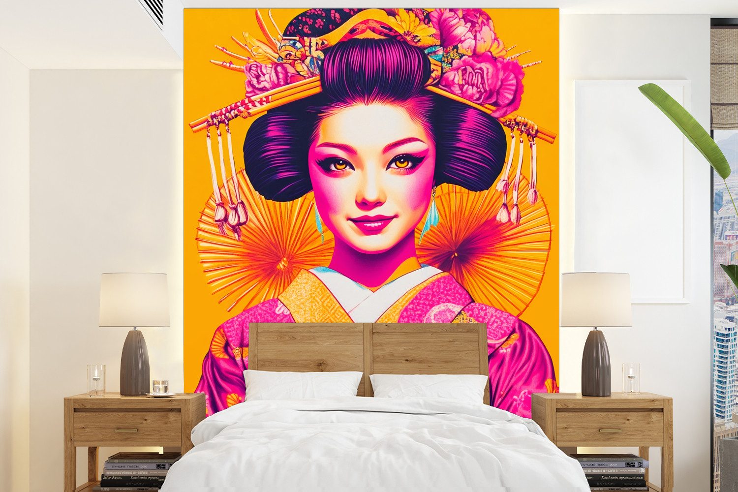 MuchoWow Fototapete Blumen - Frau - Kimono - Rosa, Matt, bedruckt, Montagefertig Vinyl Tapete, Wandtapete, 190x260 cm