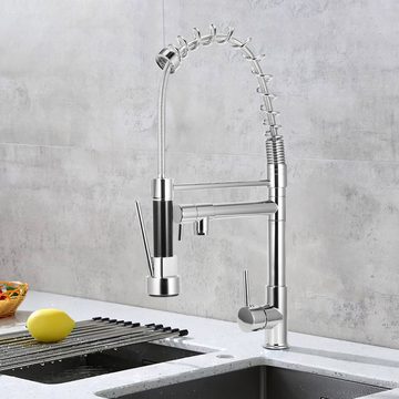 BlingBin Küchenarmatur Küchenarmatur Wasserhahn Küche mit Spiralfeder (2 Wasserstrahlarten) 360° Drehbare Spültischarmaturen Einhebel Mischbatterie