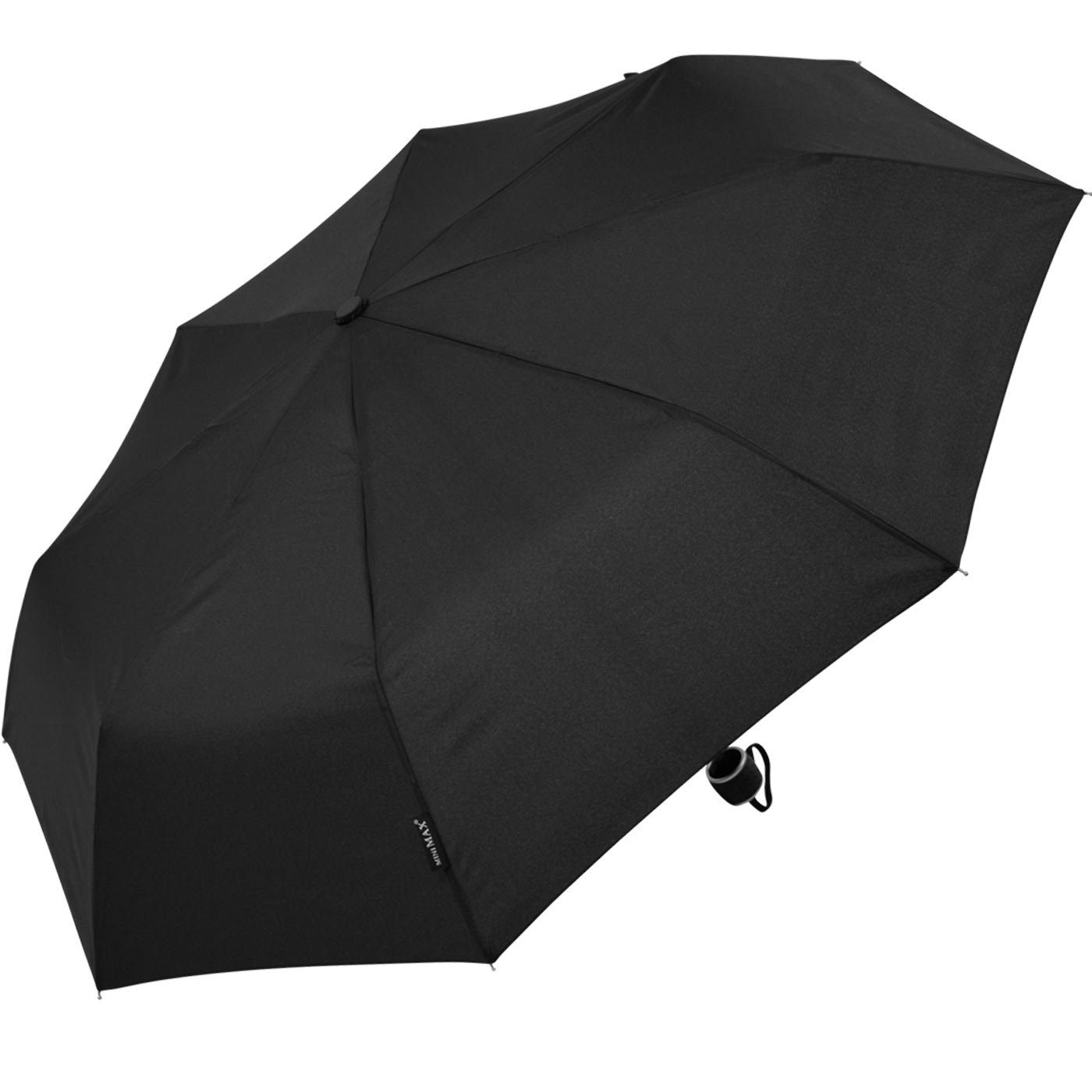 Impliva Taschenregenschirm ECO miniMAX® PET Stoff leicht besteht recyceltem aus Handöffner, schwarz Regenschirm Öko