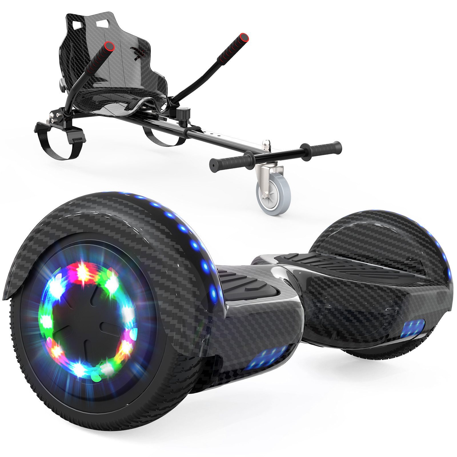 RCB TECH Balance Scooter Kart Set, 6,5 Zoll Hoverboard mit Sitz für Kinder, Hoverboard mit Go-Kart, 120,00 W, 15 km/h, bis zu 10 km Reichweite, keine Straßenzulassung