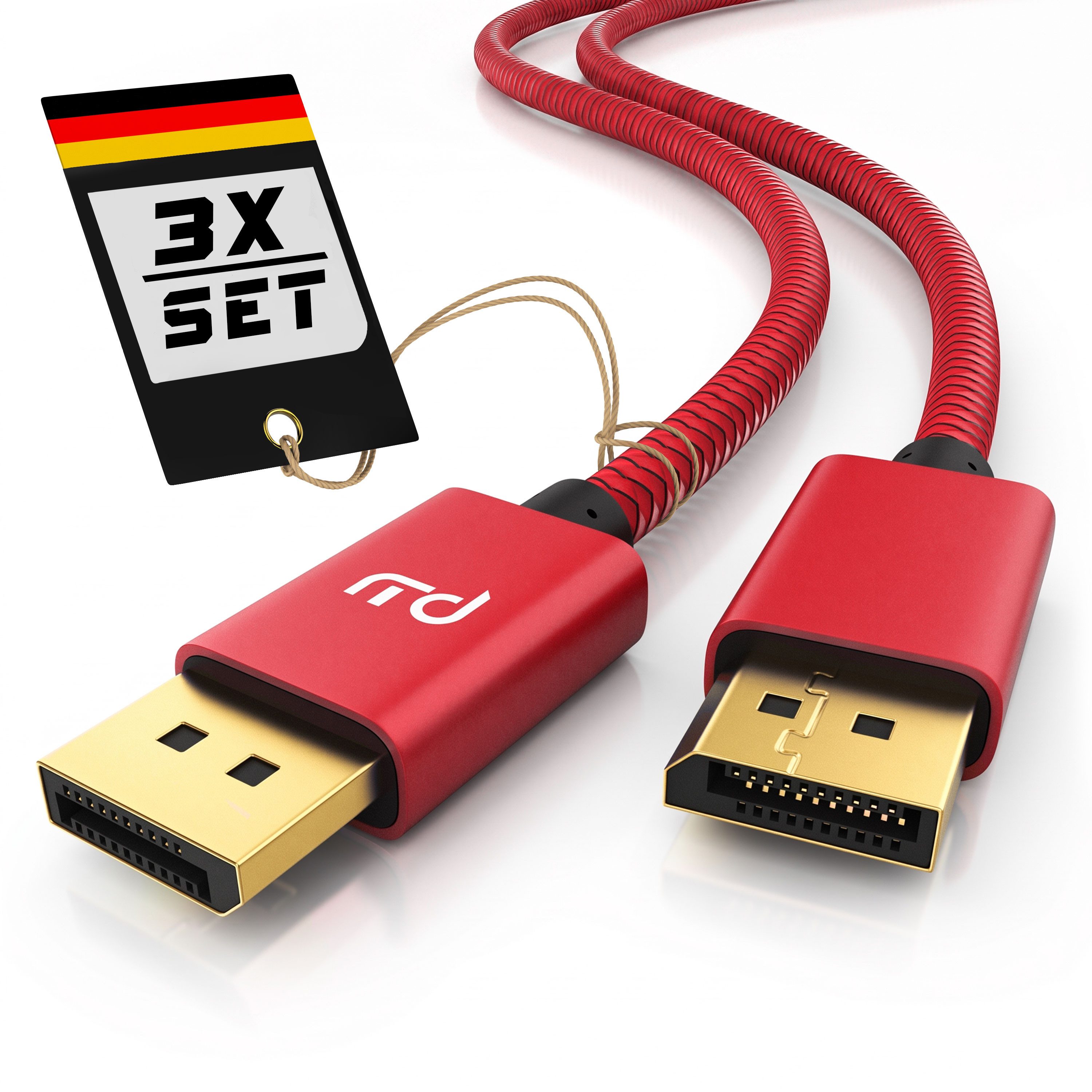 Primewire 3er Set DisplayPort Kabel 1.4 8K 1m rot Audio- & Video-Kabel, DisplayPort, DP 1.4 (100 cm), für Gaming-Monitor und PC, flüssige, gestochen scharfe Bildwiedergabe