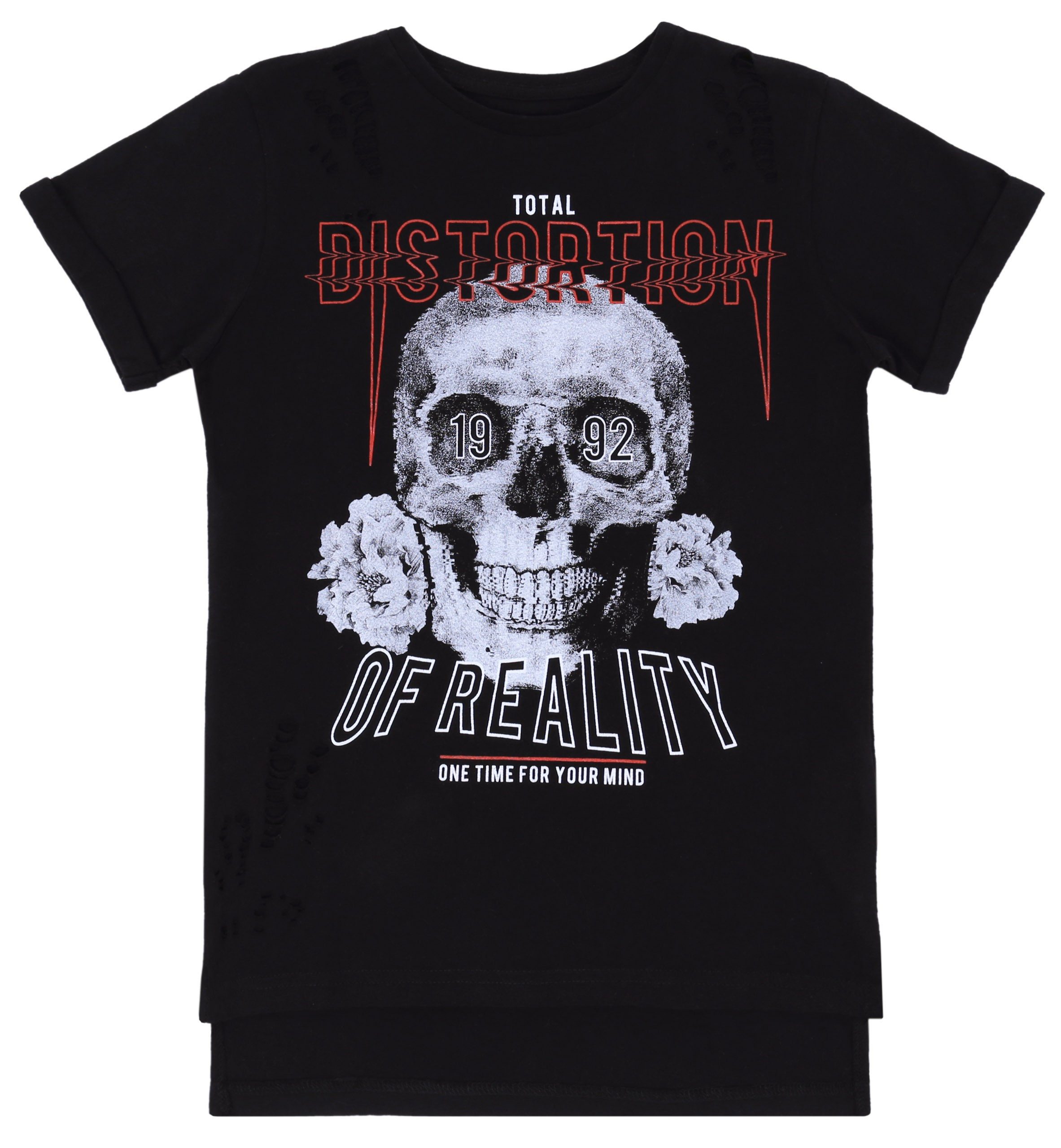 Kurzarmbluse Schwarzes T-Shirt mit Totenkopf 10-11 Jahre