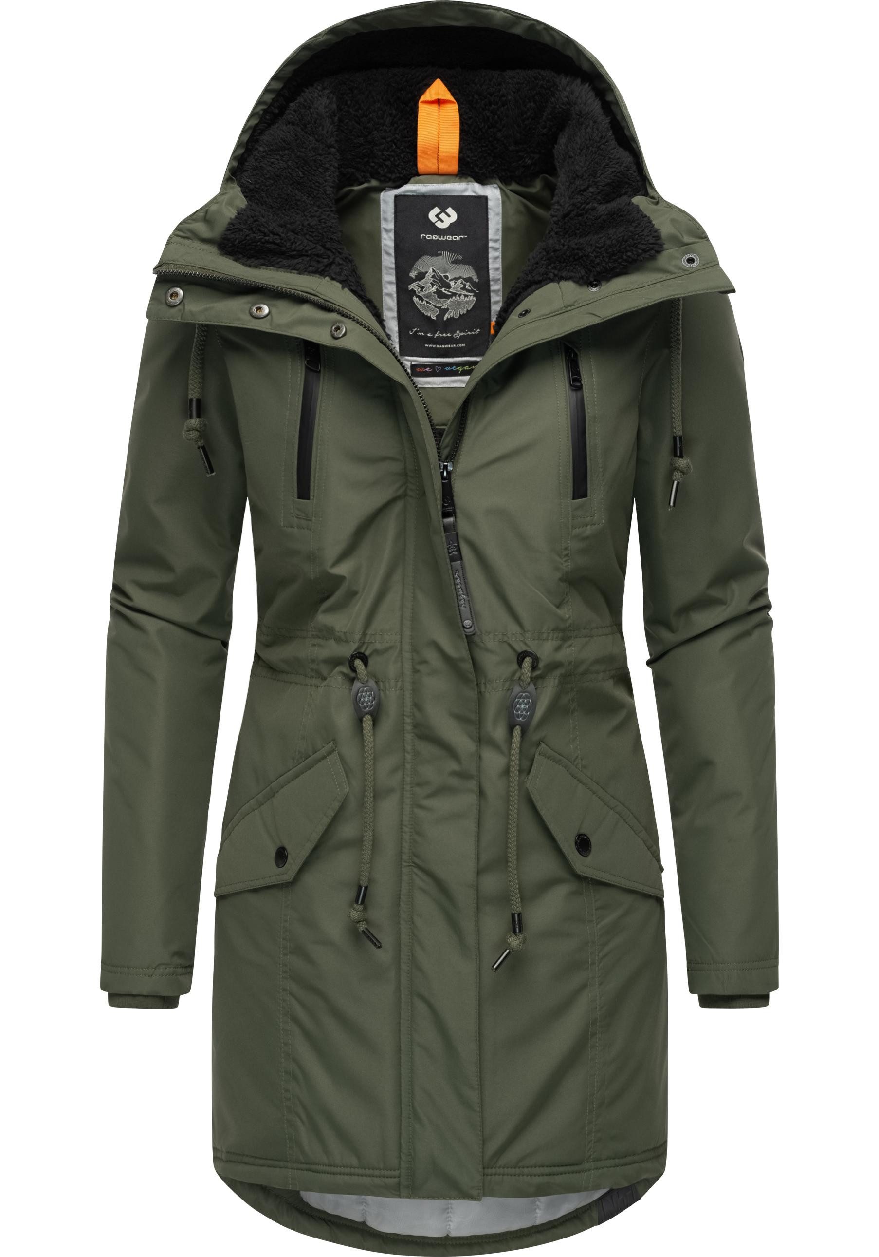 Ragwear Wintermantel Elsien wasserdichter Winterparka mit Teddyfell-Futter