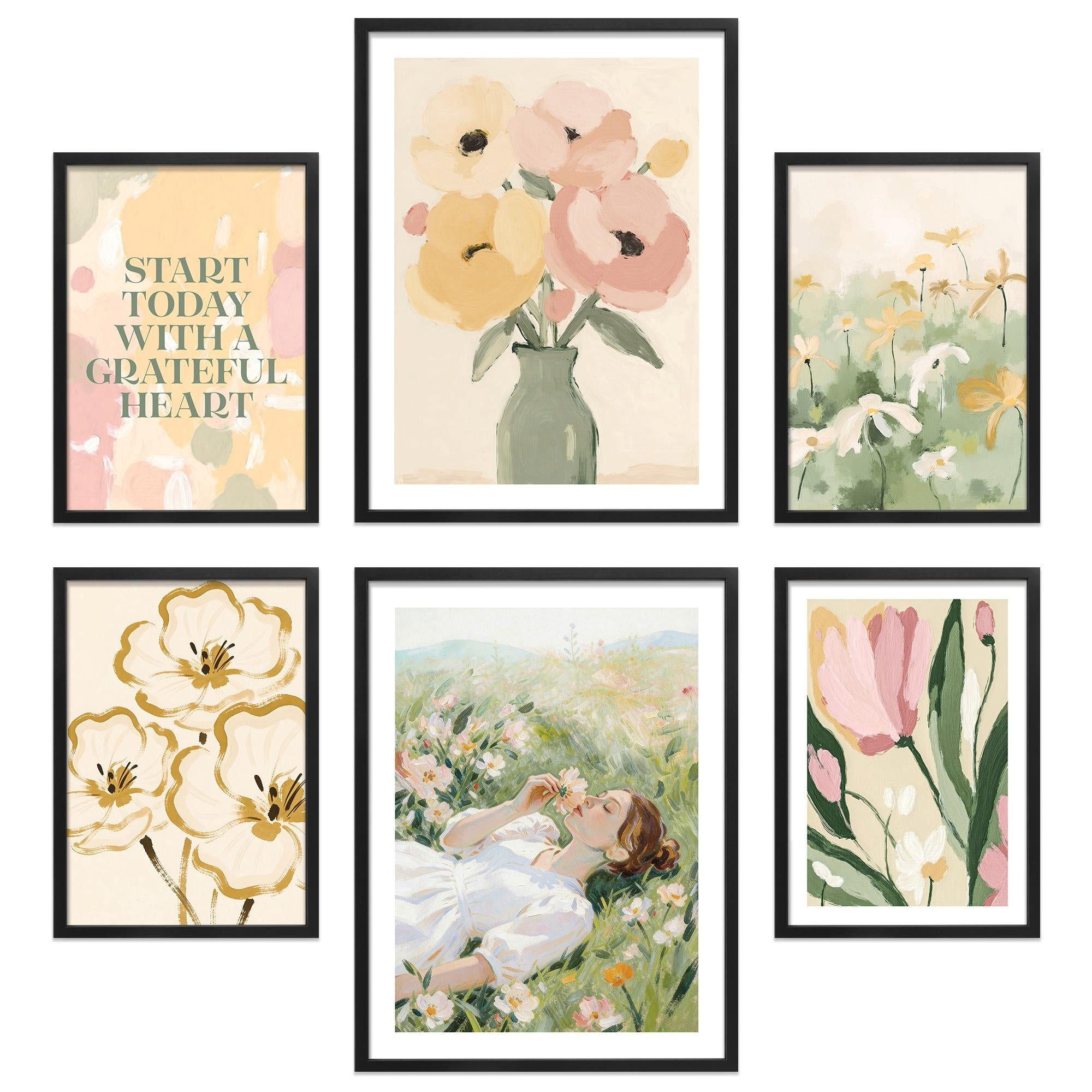 ARTFAVES Bilder-Collage Poster Set Abstract Green Art I mehrteilige Bilderwand I Wandbilder Ab, (Wandbilder modern, 6 St)