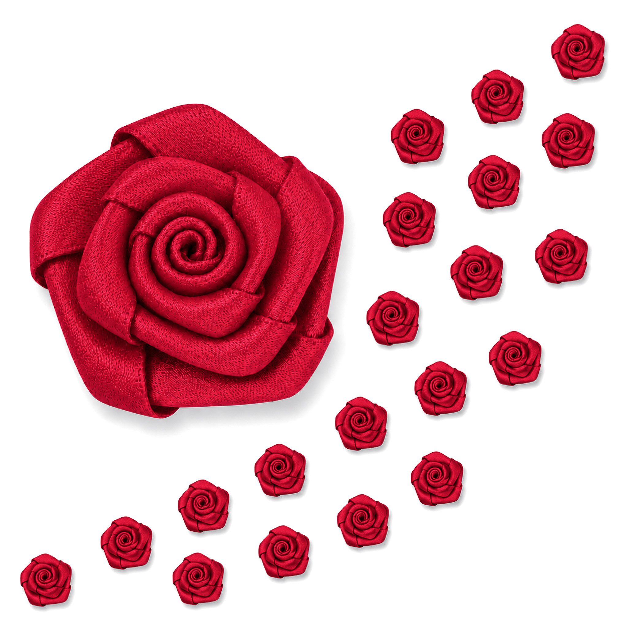 Creativery Streudeko, Satinrosen 15mm zum Basteln & Aufnähen 20 Stück Rot