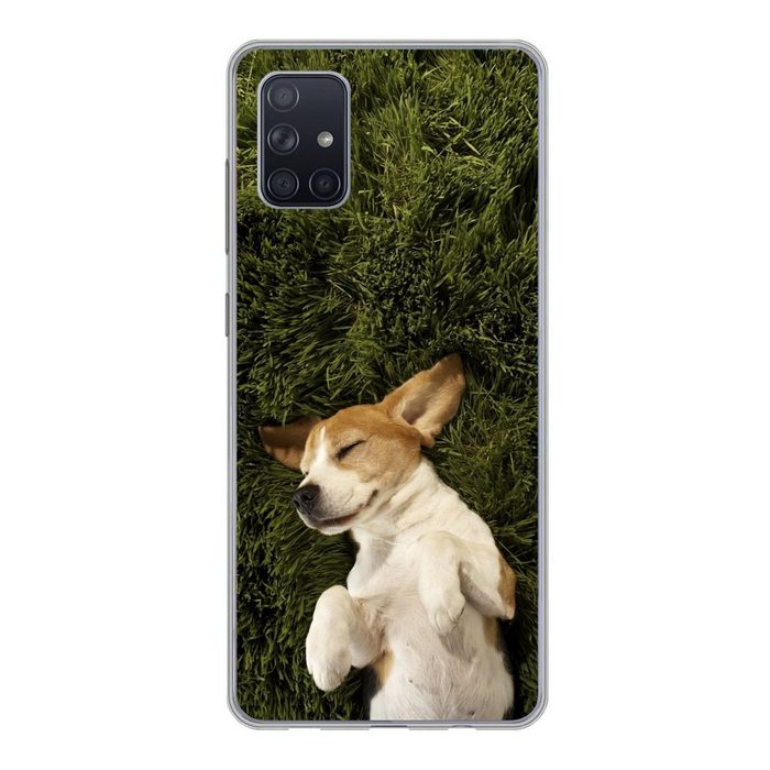 MuchoWow Handyhülle Im Gras schlafender Hund Phone Case Handyhülle Samsung Galaxy A71 Silikon Schutzhülle