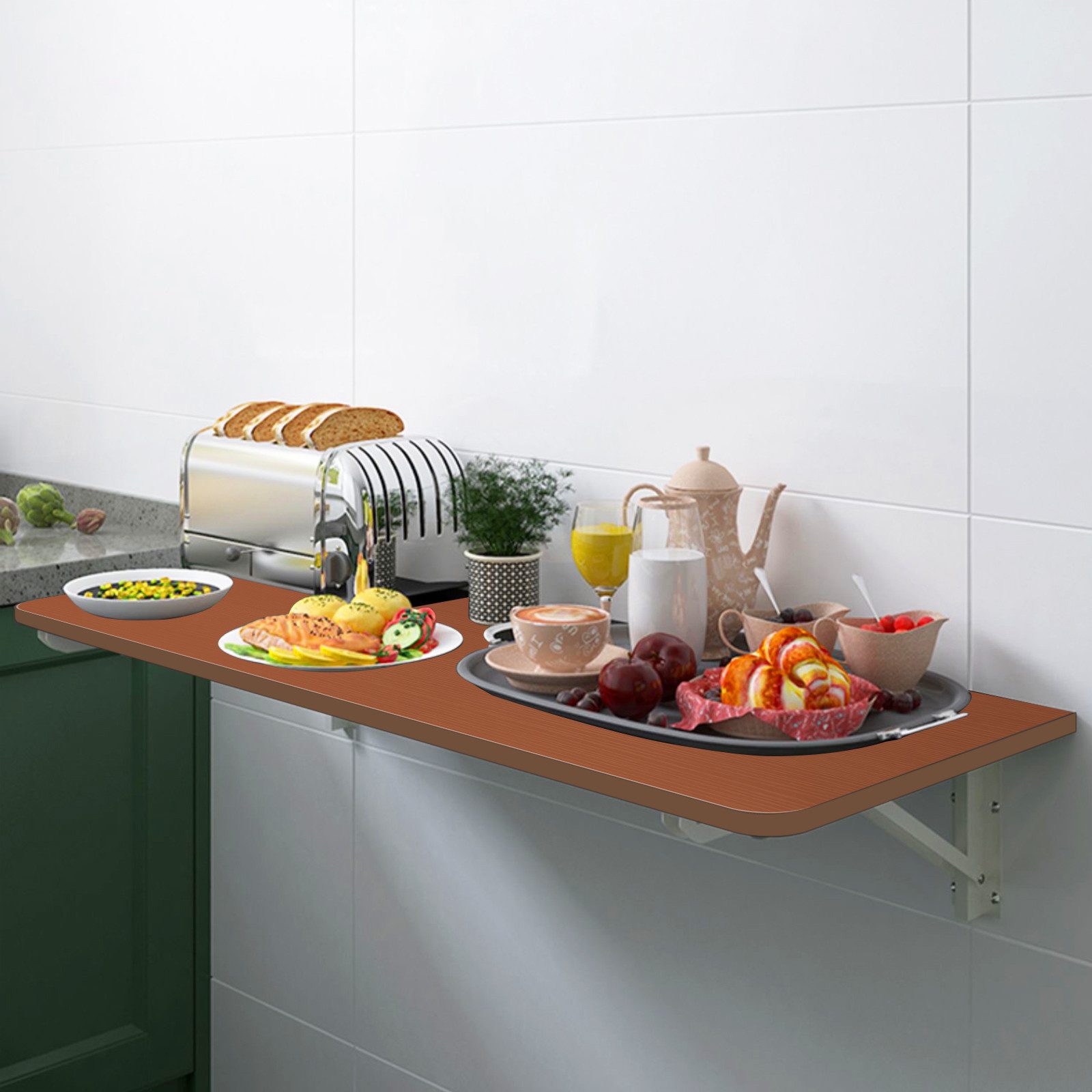 JEOBEST Klapptisch Wandklapptisch, Klappbarer Esstisch, Schreibtisch, Wandmontage, 60cm, Metallklappgestell