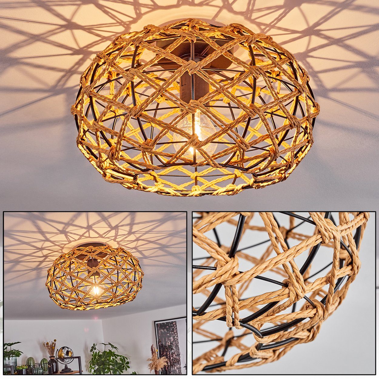 hofstein Deckenleuchte moderne Deckenlampe aus Holz/Rattan/Metall in Natur/ günstig online kaufen