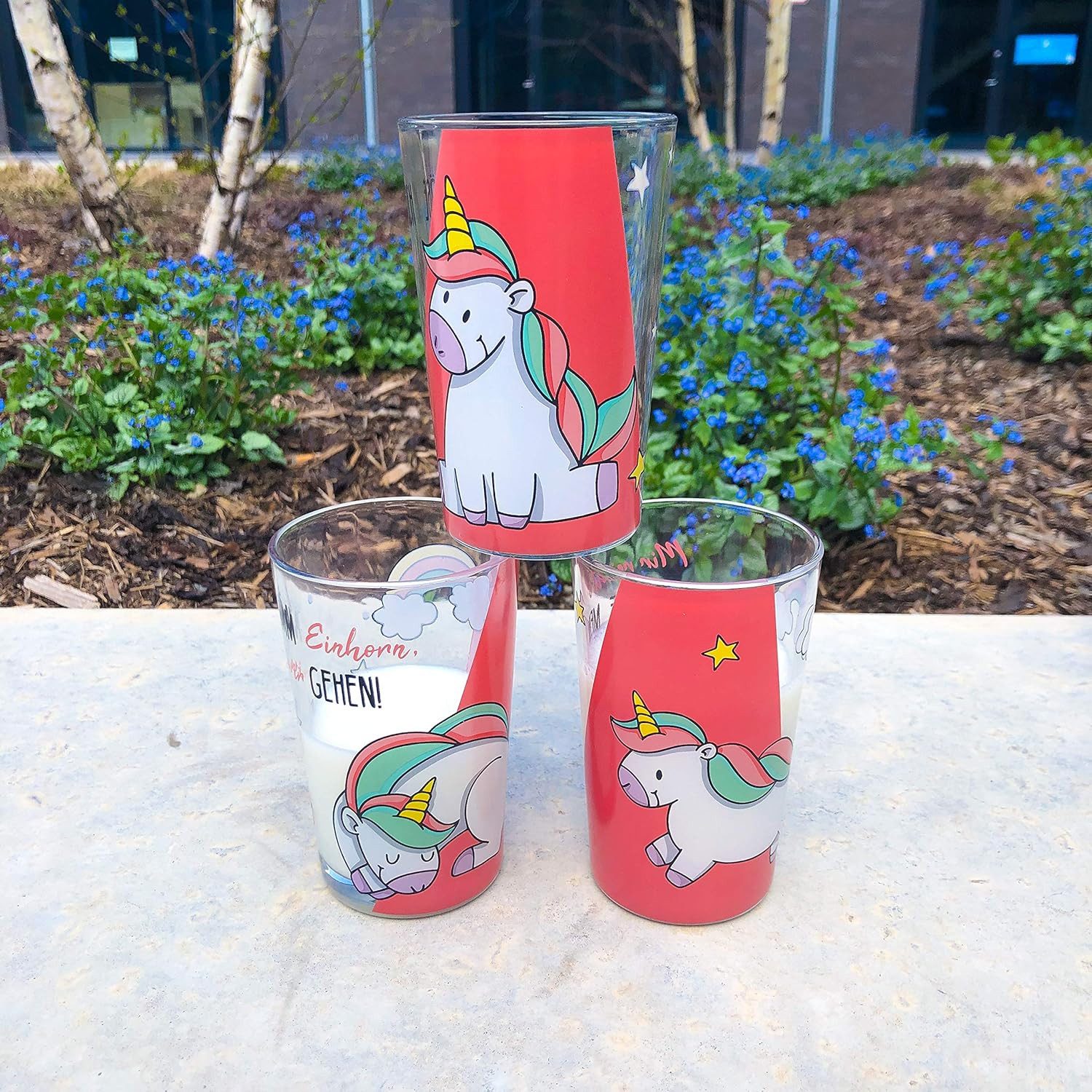 EinhornLiebe Glas Trinkgläser Set Einhorn für Kinder (3 Stück), 3-tlg., Glas