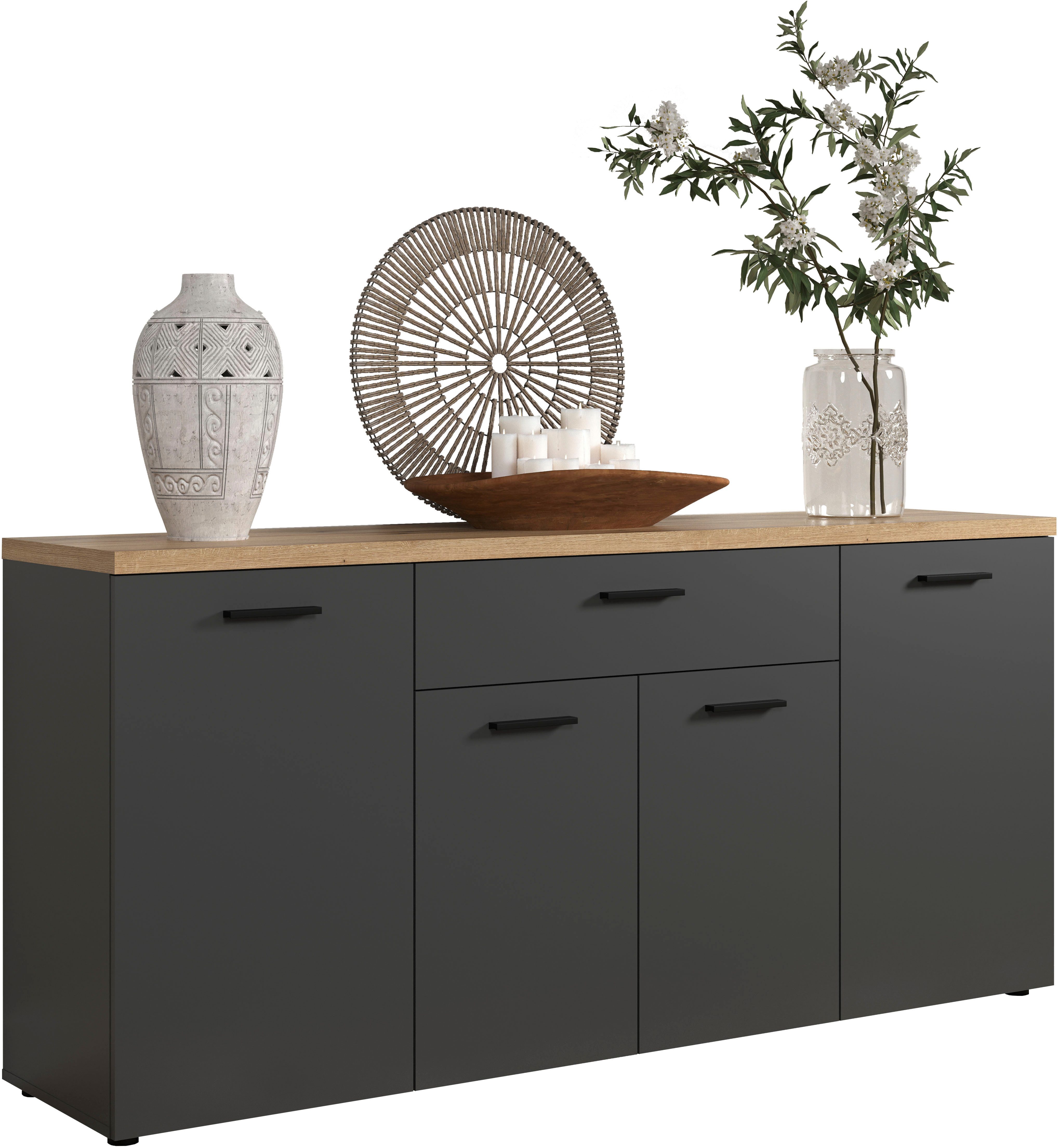Home affaire Sideboard Bajo (1 St), Kommode mit 4 Türen und 1 Schubkasten – (B/T/H) 180/42/85 cm