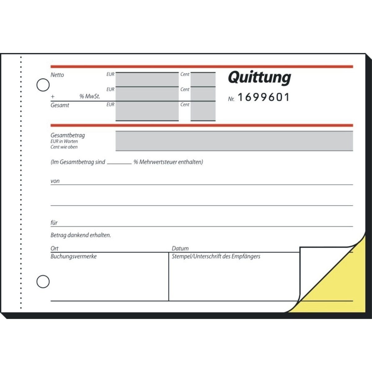 Sigel Formularblock Formularbuch Quittung A6 quer SD VE=2x50 Blatt nummeriert