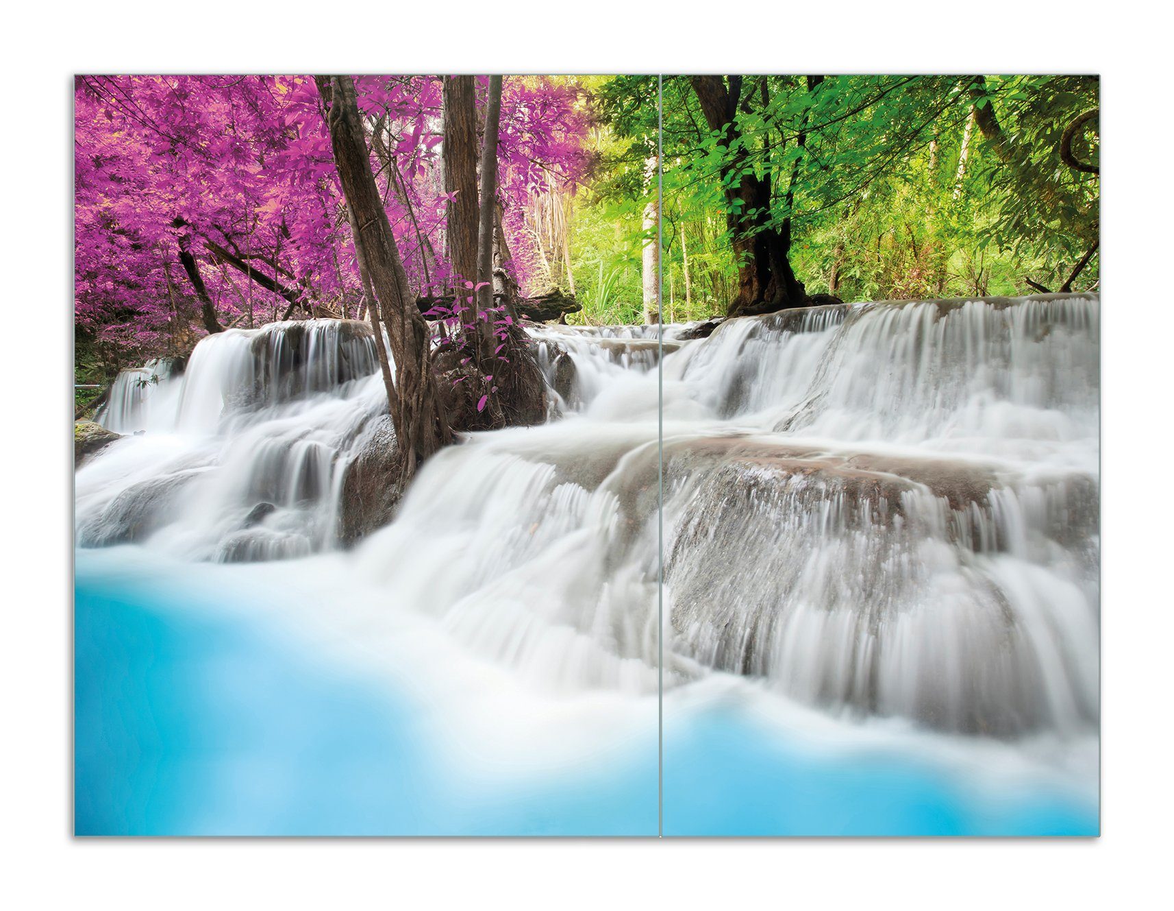 Wallario Herd-Abdeckplatte Wasserfall in einem bunt gefärbten Wald, ESG-Sicherheitsglas, (Glasplatte, 2 tlg., inkl. 5mm Noppen), verschiedene Größen