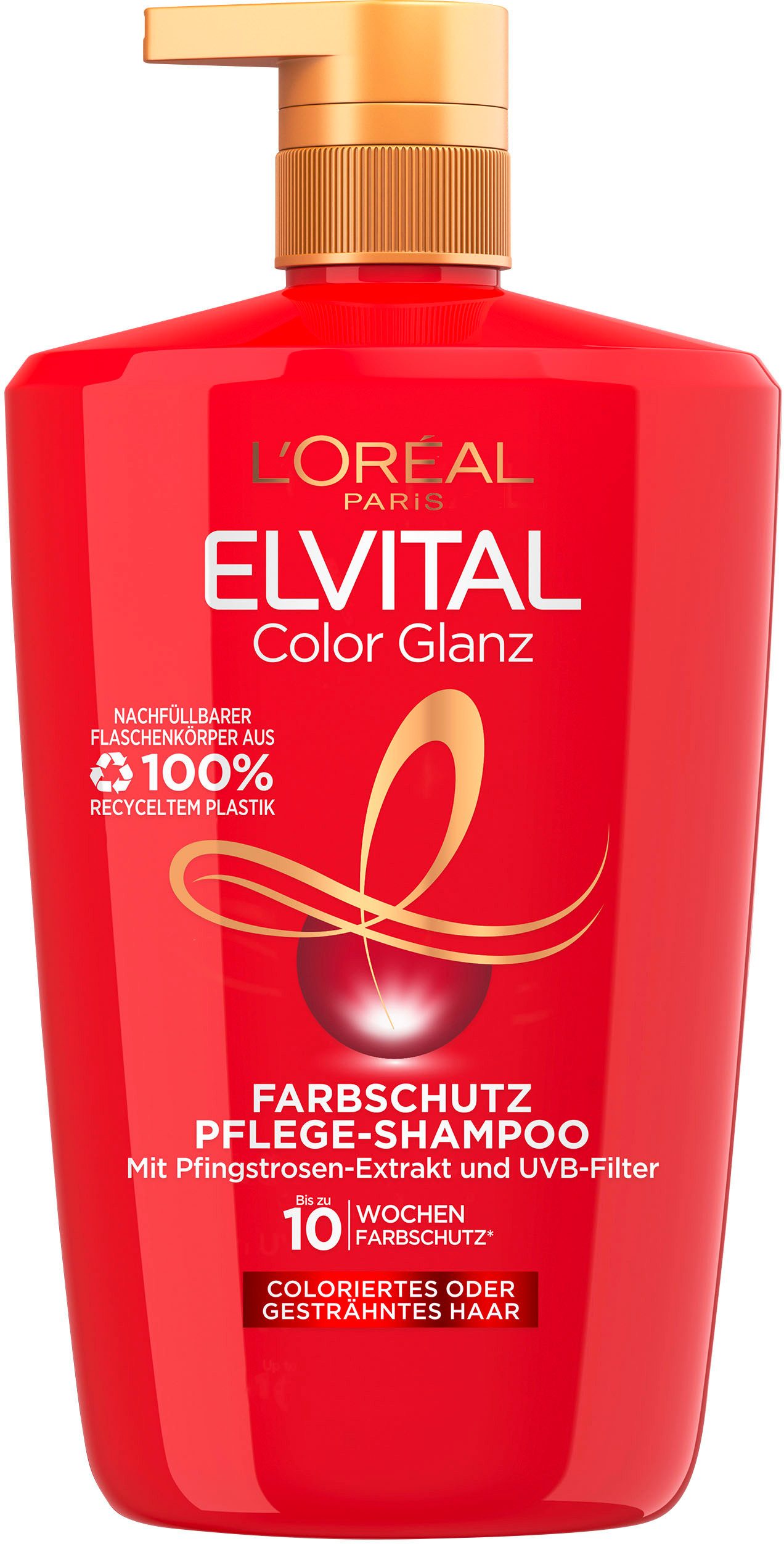 L'ORÉAL PARIS Haarshampoo Elvital Shampoo Color Glanz, Mit Farbschutz für längere Leuchtkraft, mit UVA-/UVB-Filter.