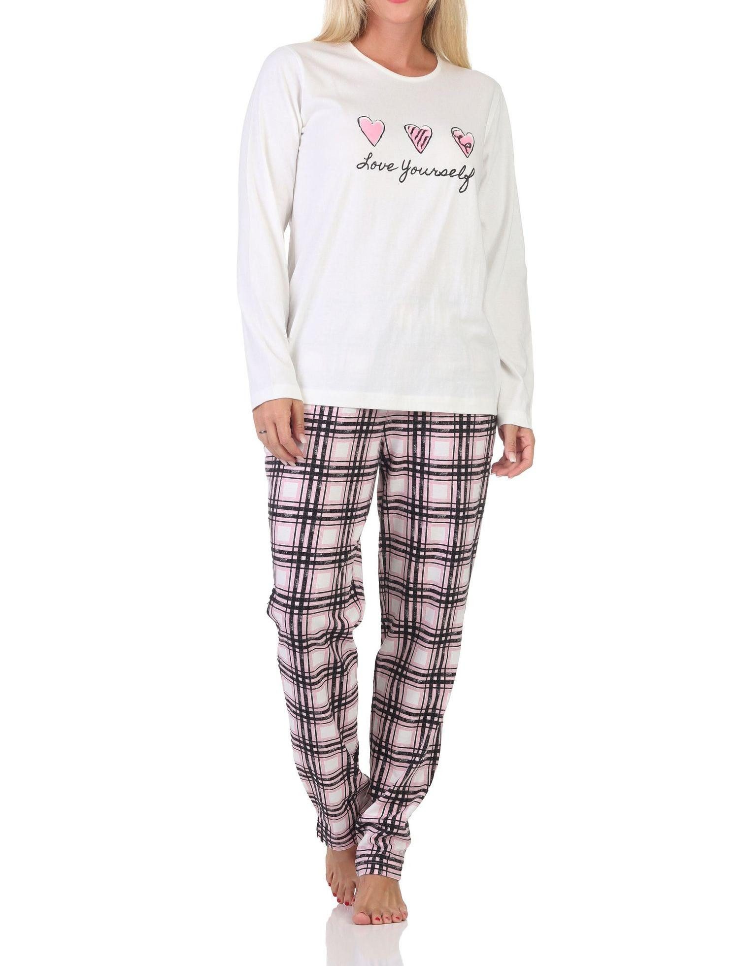 Pyjama Normann Damen Pyjama mit karierter Jersey Hose - auch in Übergrößen