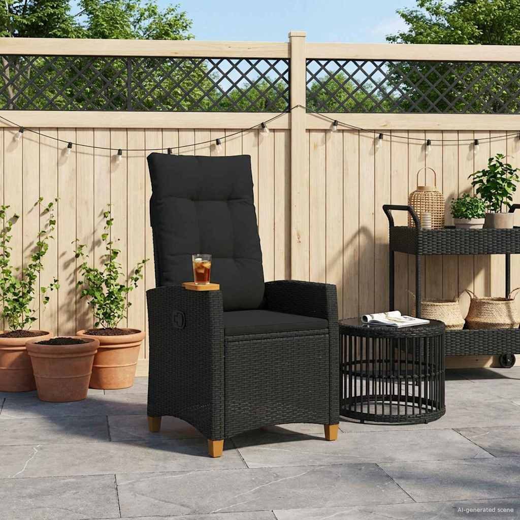 vidaXL Gartenstuhl Liegestuhl mit Teeteller Schwarz Poly-Rattan (1 St) – Bild 3 von 5