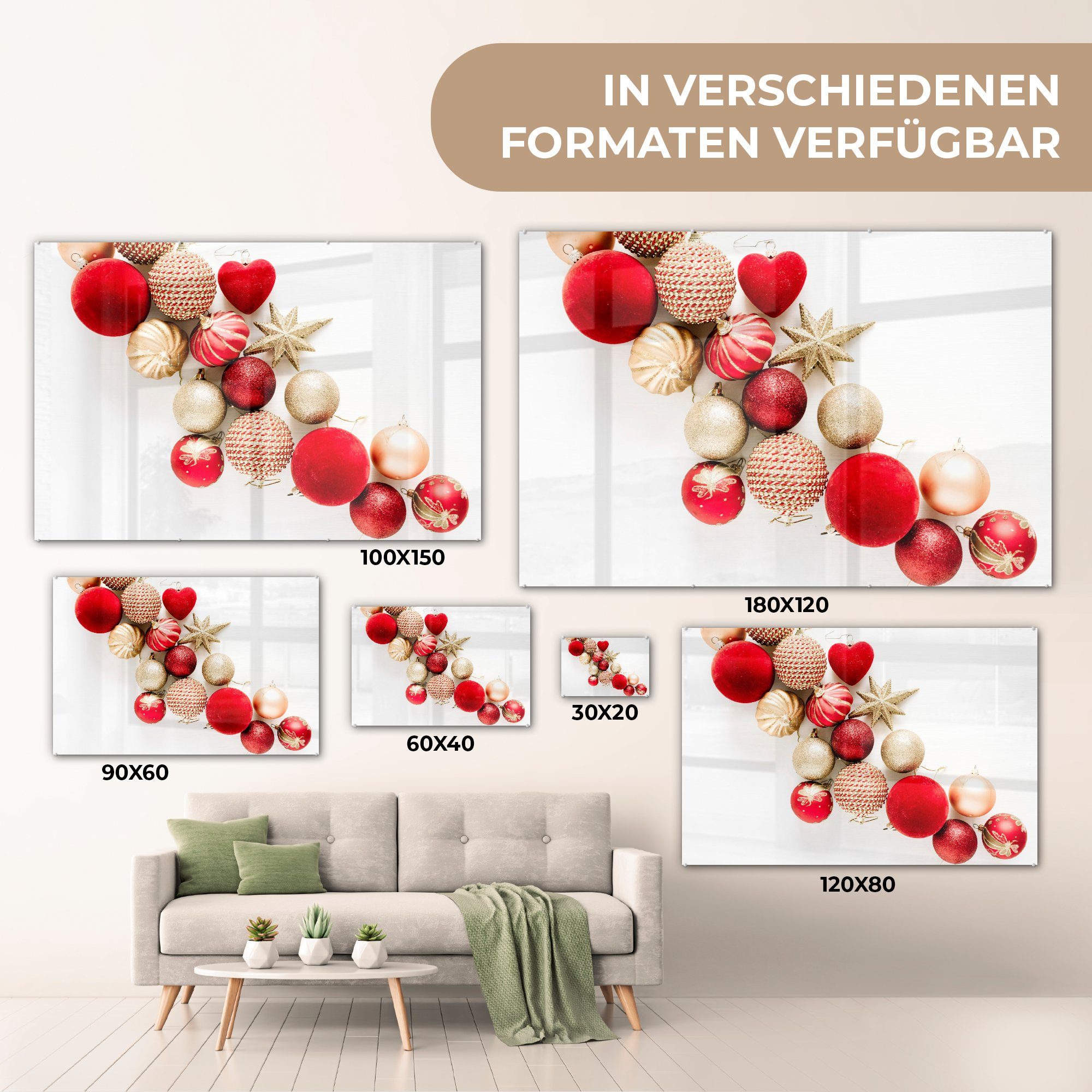 Schlafzimmer Weihnachten St), - (1 Acrylglasbilder Acrylglasbild Winter Christbaumkugeln, - & MuchoWow Wohnzimmer