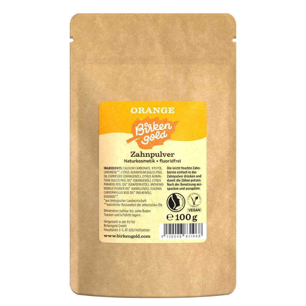 Birkengold Zahnpasta Zahnpulver Orange Nachfüllbeutel, Gold, 100 g