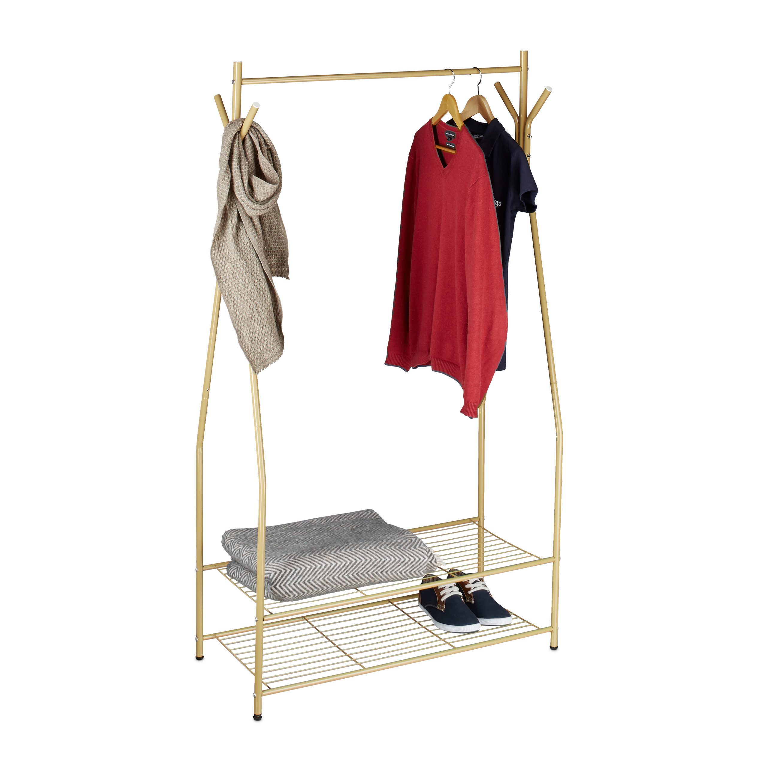 relaxdays Kleiderständer mit Schuhablage SANDRA, Honigbraun günstig online kaufen