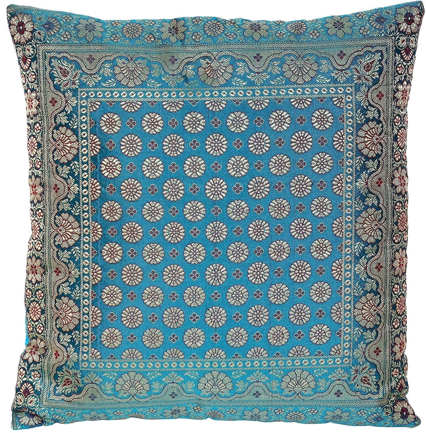 Ruwado Dekokissen - Handgefertigt Handgewebt Banarasi - 40cmx40cm, Handgenäht Kissenbezug Indische Seide Indien aus aus und