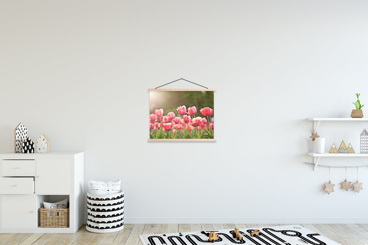 MuchoWow Poster Tulpen - Sonne - Frühling, (1 St), Posterleiste, Textilposter für Wohnzimmer, Bilderleiste, Magnetisch