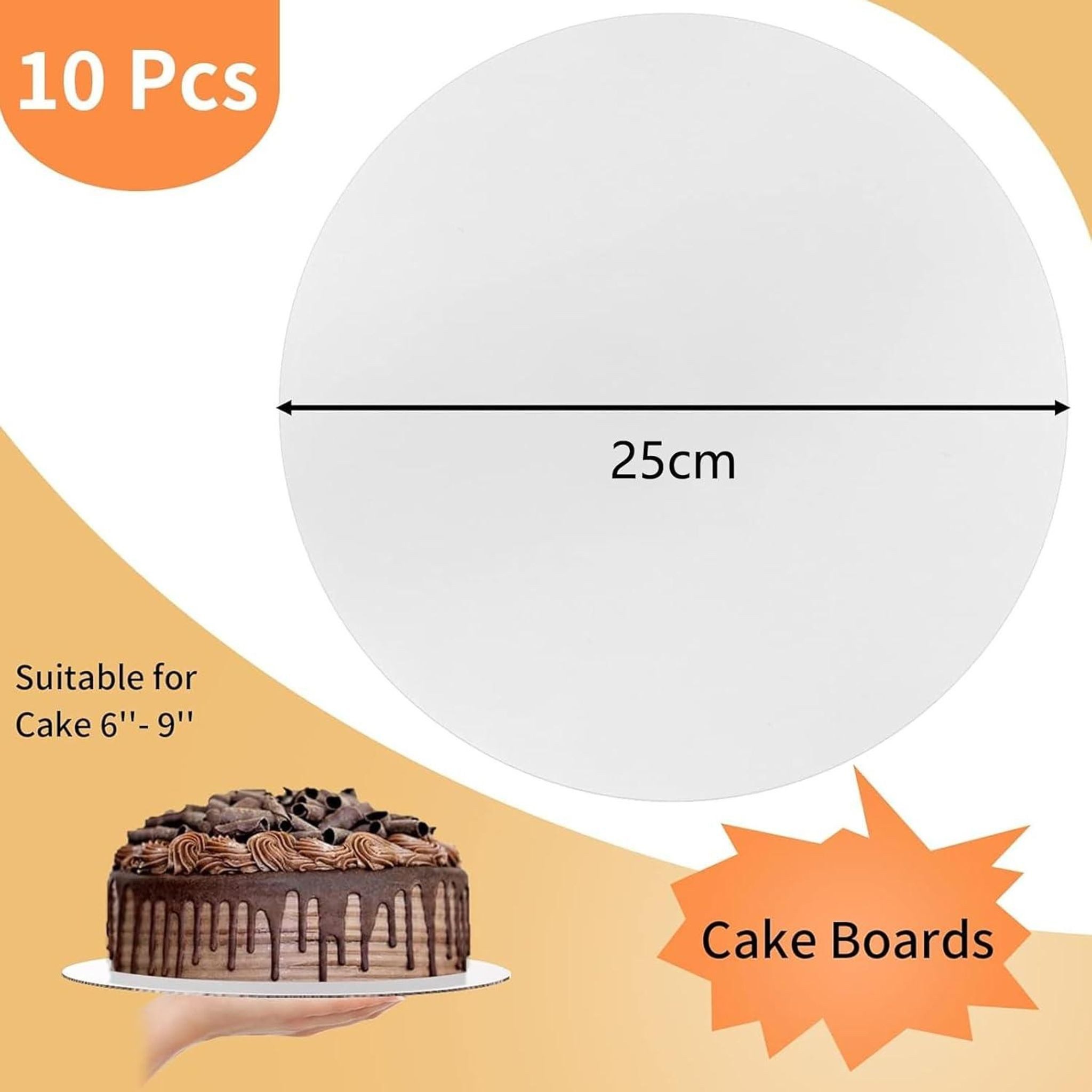 FELIXLEO Muffinform 10x Tortenunterlage Rund 25cm Cake Board Weiß mit Kuchenschaber