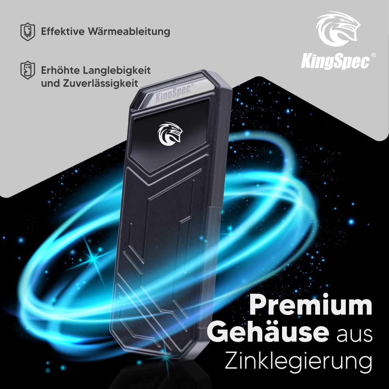 KingSpec Z5 externe Gaming-SSD (512GB) 2100 MB/S Lesegeschwindigkeit, 1850 MB/S Schreibgeschwindigkeit, Blitzschnelle Übertragungen, RGB Lichter & Premium Wärmeableitung