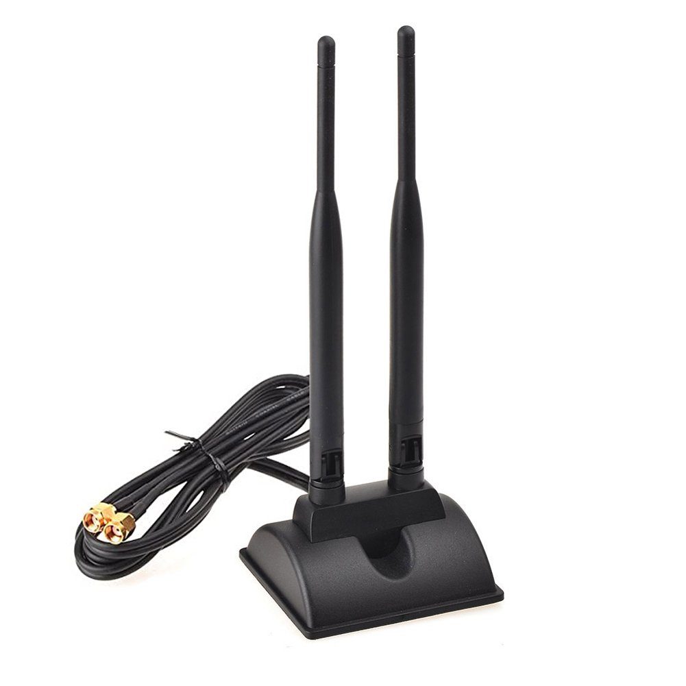 Bolwins L44C WiFi Antenne 3m Dualband 2.4/5.8GHz 2×6dBi RP-SMA Standfuß WLAN-Antenne (WLAN / 4G LTE, für Router, Hotspot & USB-Modem, Verstärkung: 12 dB), 2× 6 dBi Verstärkung, Dualband 2,4 & 5 GHz, externe WLAN/LTE Antenne