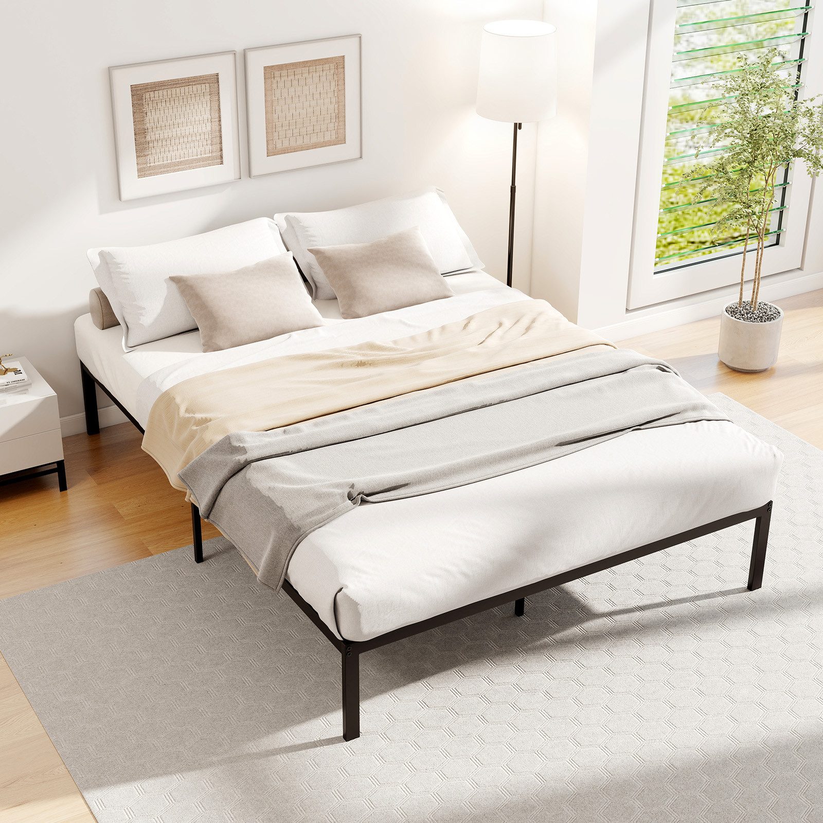 COSTWAY Bettgestell (1-tlg), Metallbett, Plattformbett, 140x200 cm, Kein Boxspring erforderlich