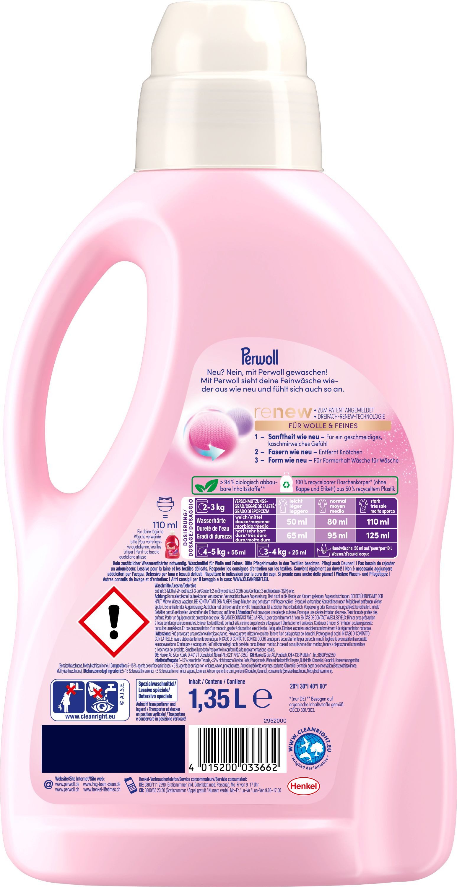 Perwoll Für Wolle & Feines Gel 27 WL Wollwaschmittel (1-St. Flüssigwaschmittel mit Dreifach-Renew-Technologie)