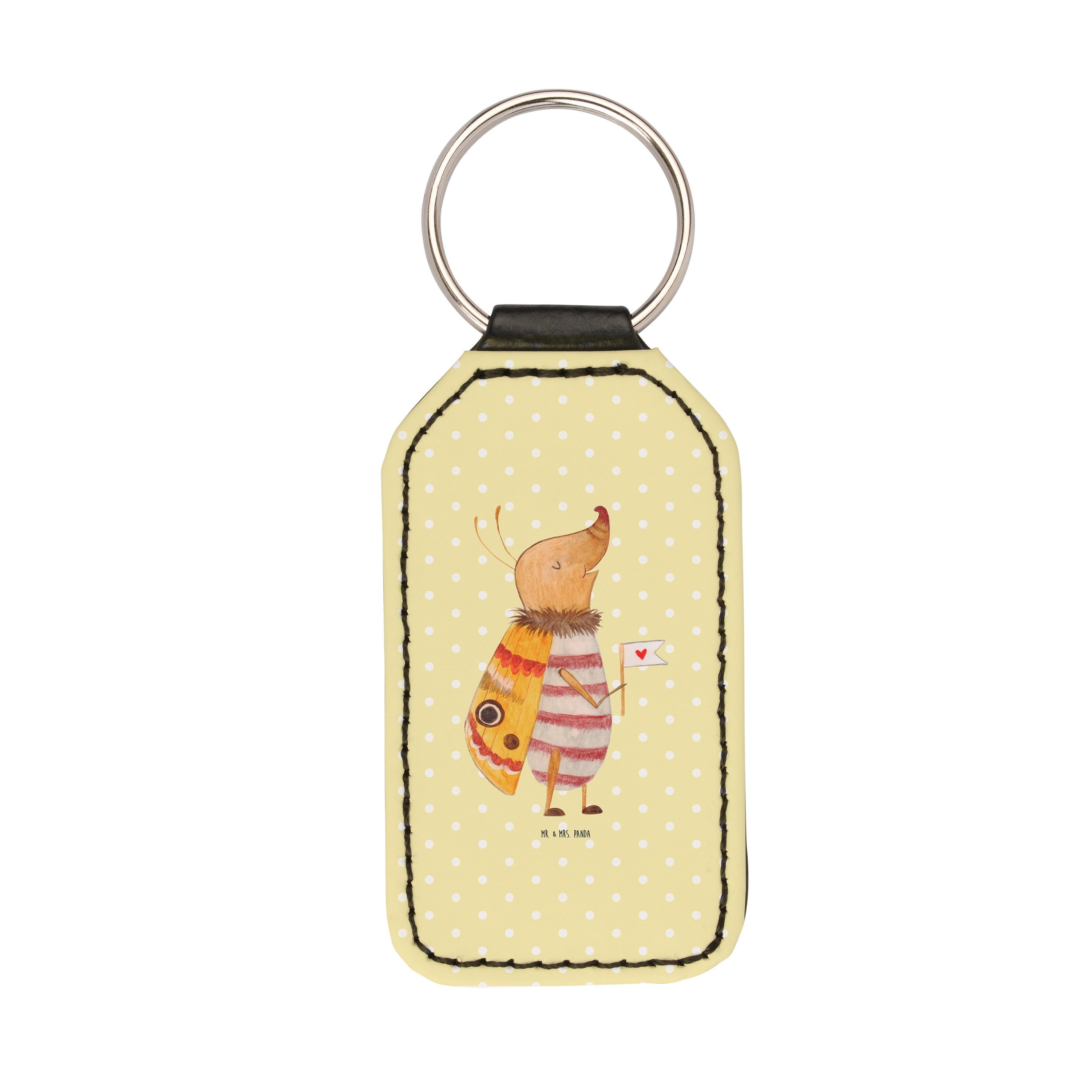 Mr. & Mrs. Panda Schlüsselanhänger Nachtfalter mit Fähnchen - Gelb Pastell - Geschenk, Glücksbringer, Gu (1-tlg) | Schlüsselanhänger