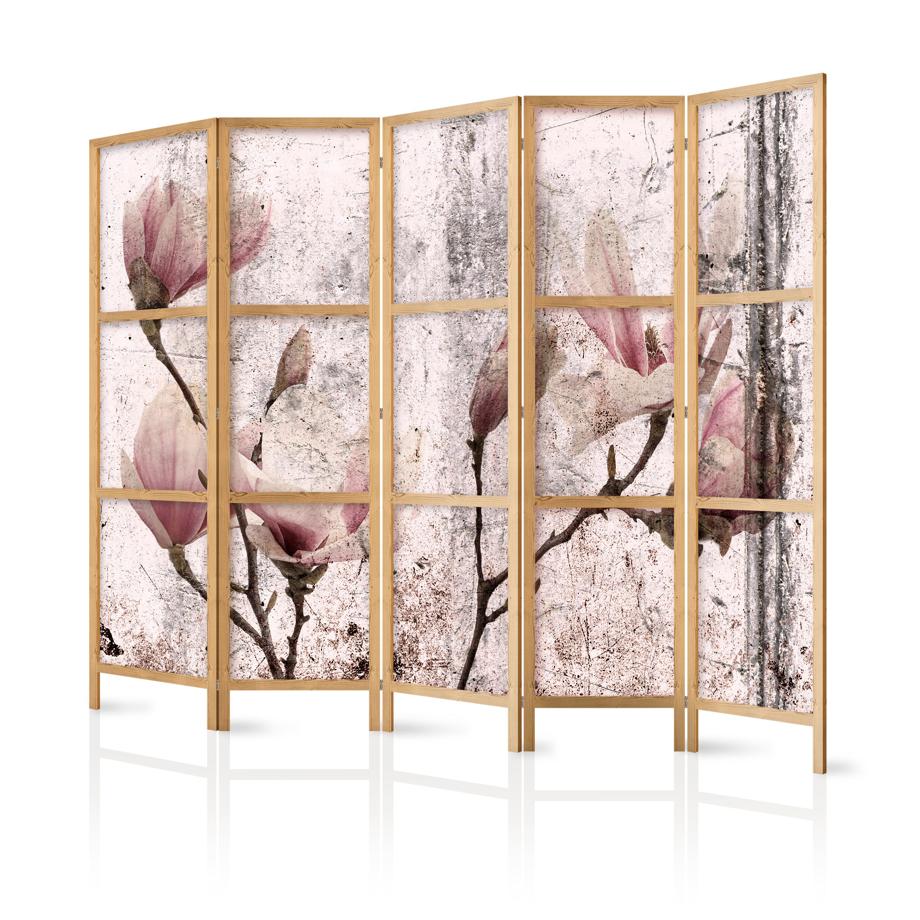 Muralo Paravent 5-teilig Japanischer Paravent klappbar Blumen Magnolien (Packung, 1 St., 225x172 cm), Für das Wohnzimmer, das Schlafzimmer