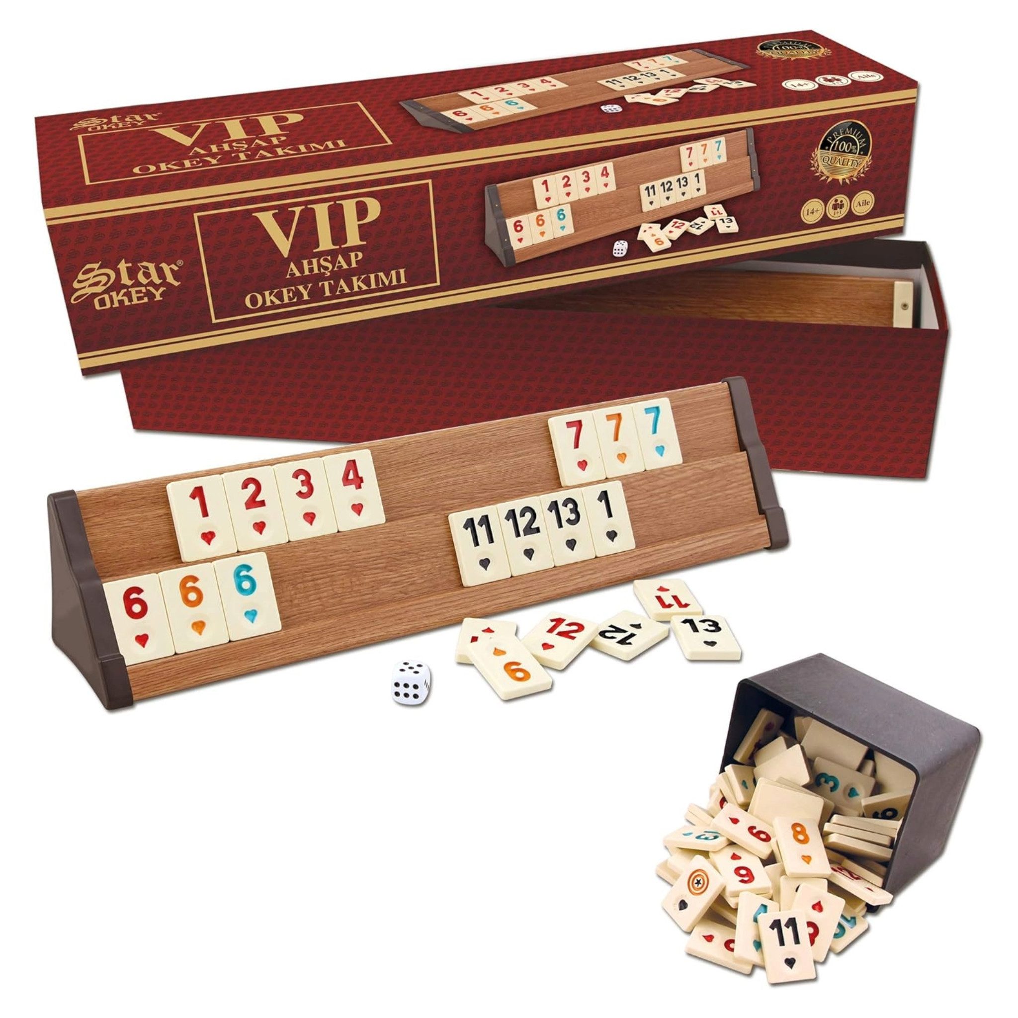 STAR VIP Spiel, Star Premium VIP Okey Holz Wooden Rummy Set mit Melamin Steine