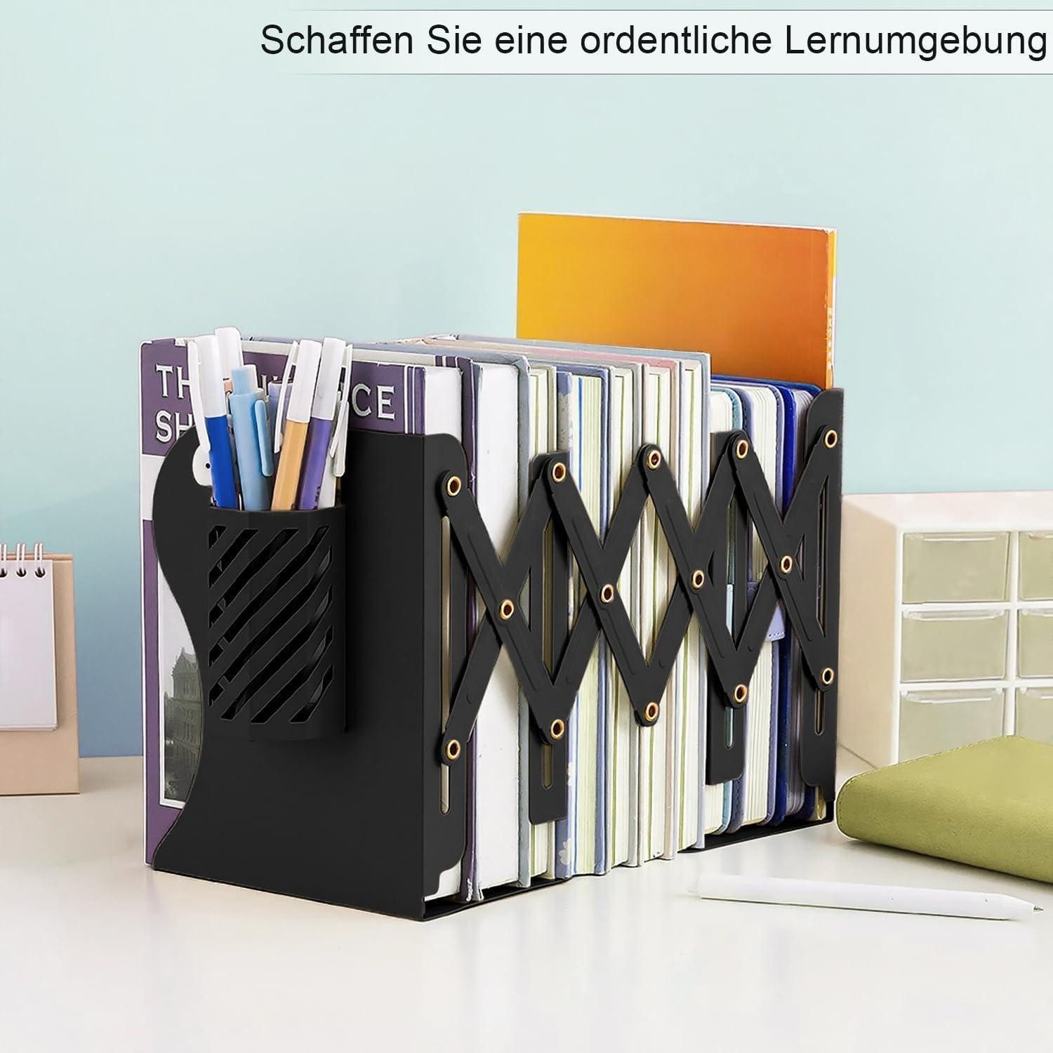 LuxusKollektion Buchstütze Buchstützen verstellbar Stifthalter Metall Schwarz mit Stifthalter