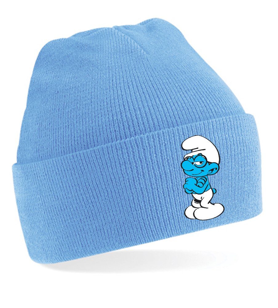 Blondie & Schlumpf Beanie Erwachsenen Schlaubi Unisex Hellblau Mütze Schlümpfe Brownie